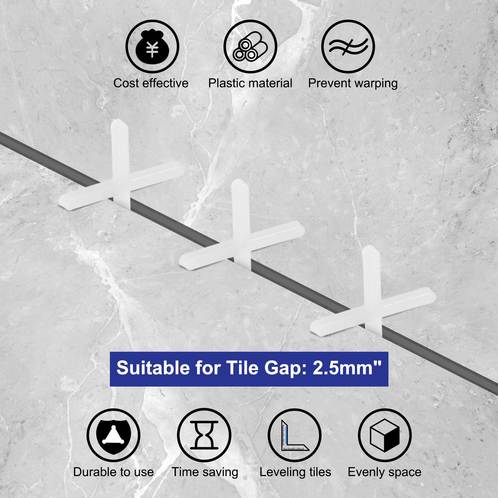 800Pcs Tile Spacers 2.25mm 3/32″ Cross Shape Wall Floor Tile Spacer White