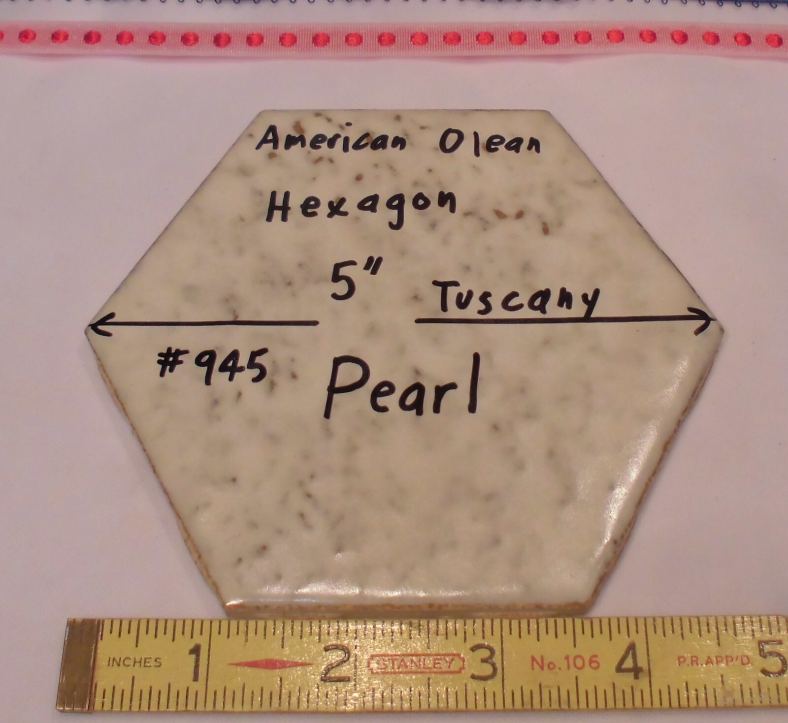 1 pc. Pearl #945 Ceramic 5″ Tile: Tuscany Glaze by American Olean, Hexagon, NOS