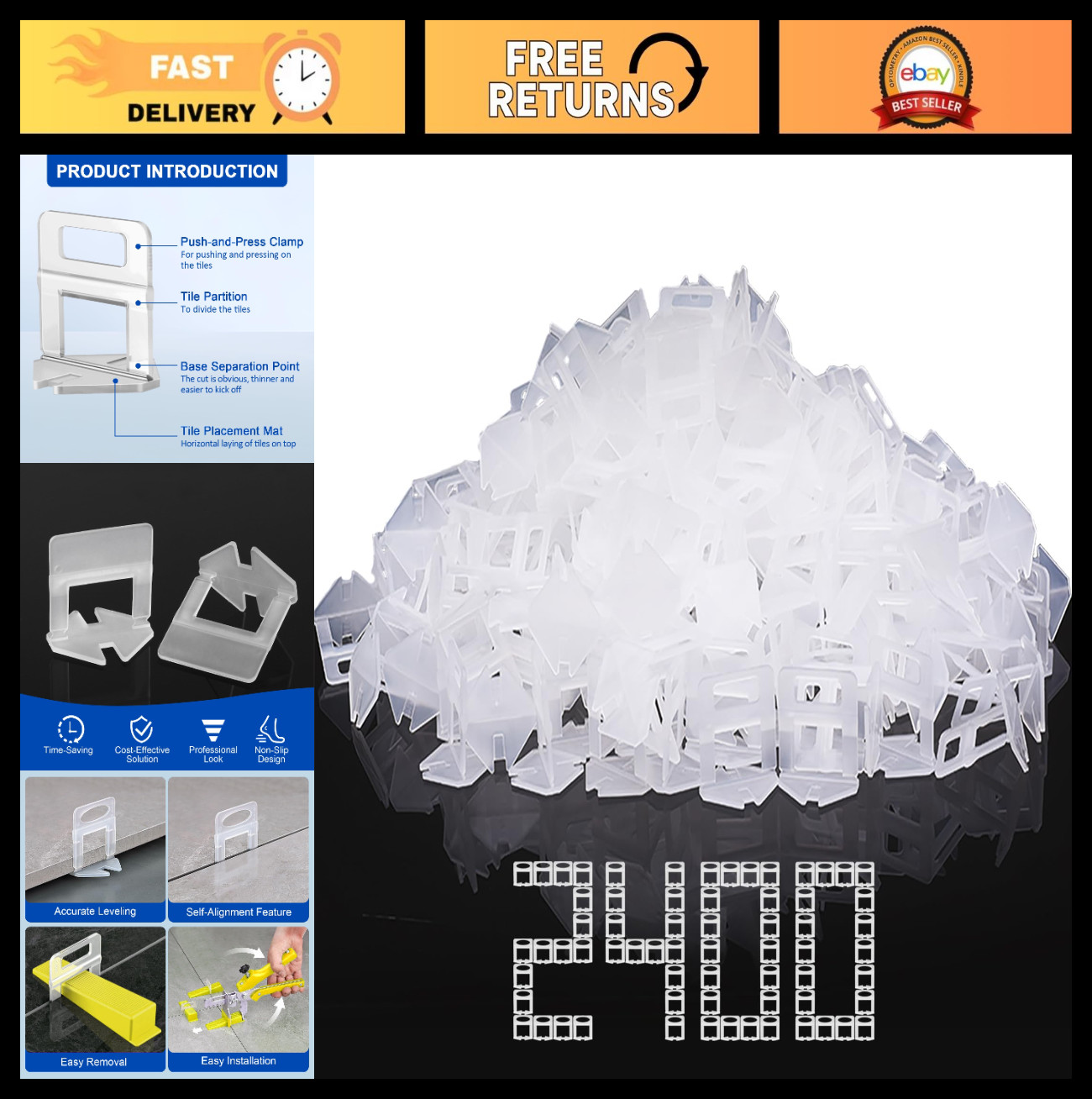 Tile Leveling System Clips – 2400 DIY Tile Spacers for 1/8″ Ceramic & Stone Inst