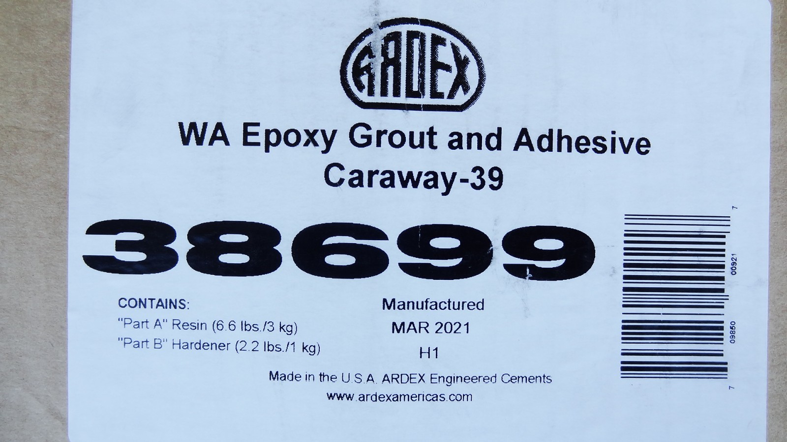 ARDEX WA EPOXY GROUT & ADHESIVE 38699 CARAWAY 39 PART A & B for All Tile & Stone