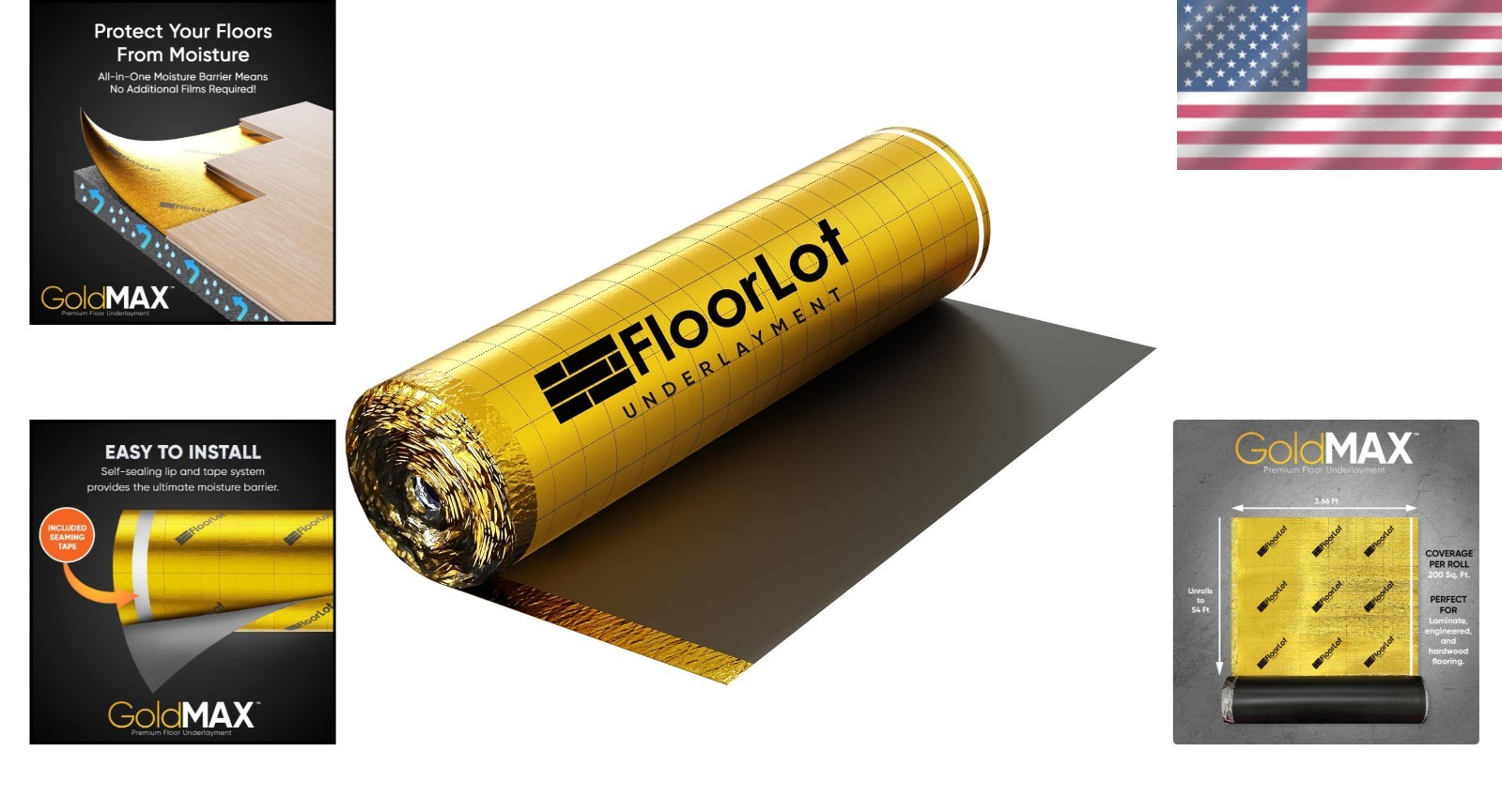 GoldMax 200 sqft Silent Underlayment – 3mm Thick with Built-In Moisture Barrier
