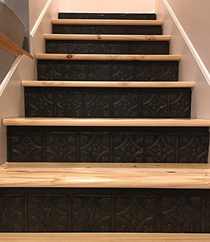 Tin Wall Tiles 24×24 Nail-Up, Stair Risers, Metal Ceiling Tiles, 5 Pack (Black)