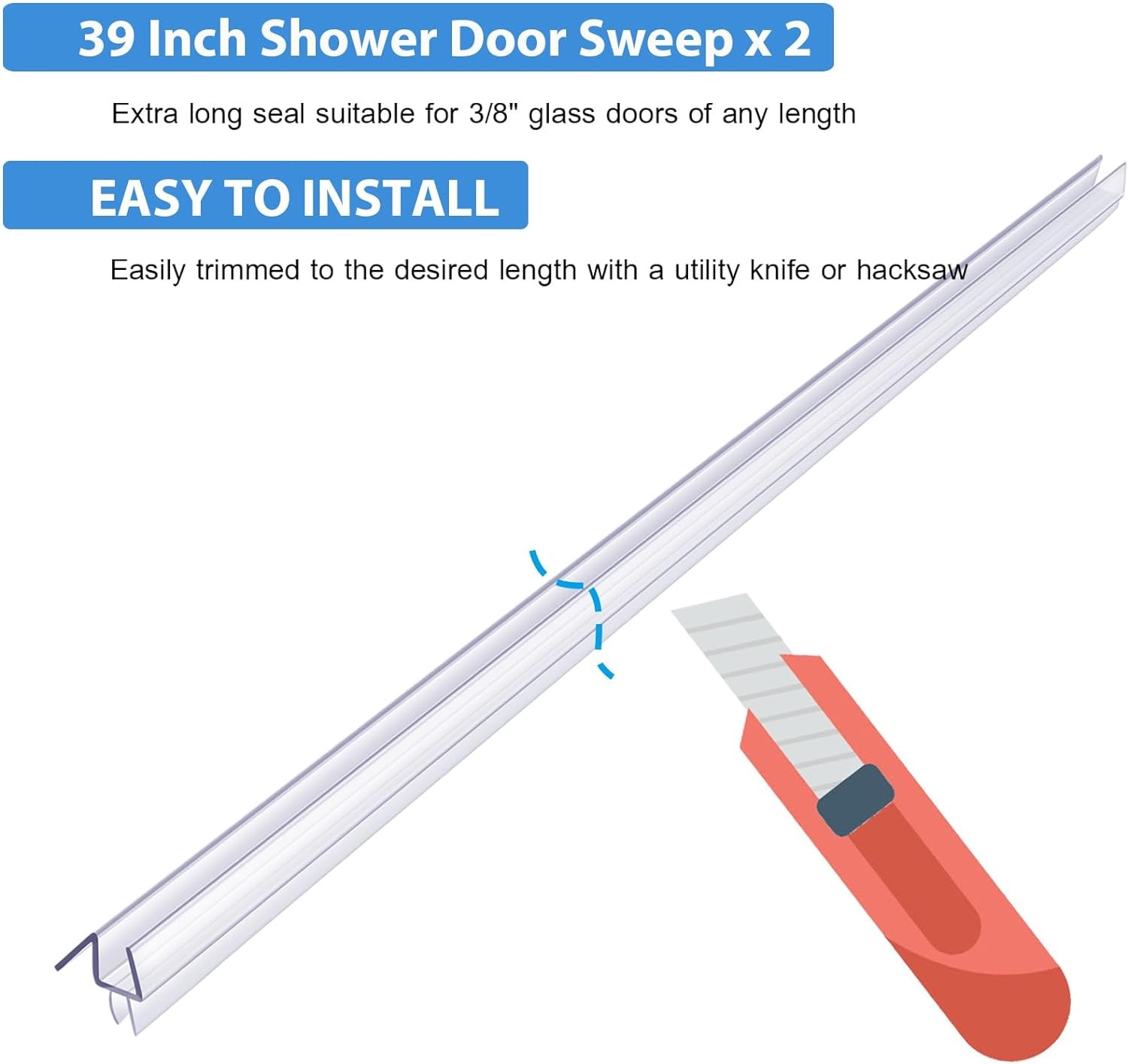 2-Pack Butecare Frameless Shower Door Bottom sweep -3/8'', Clear