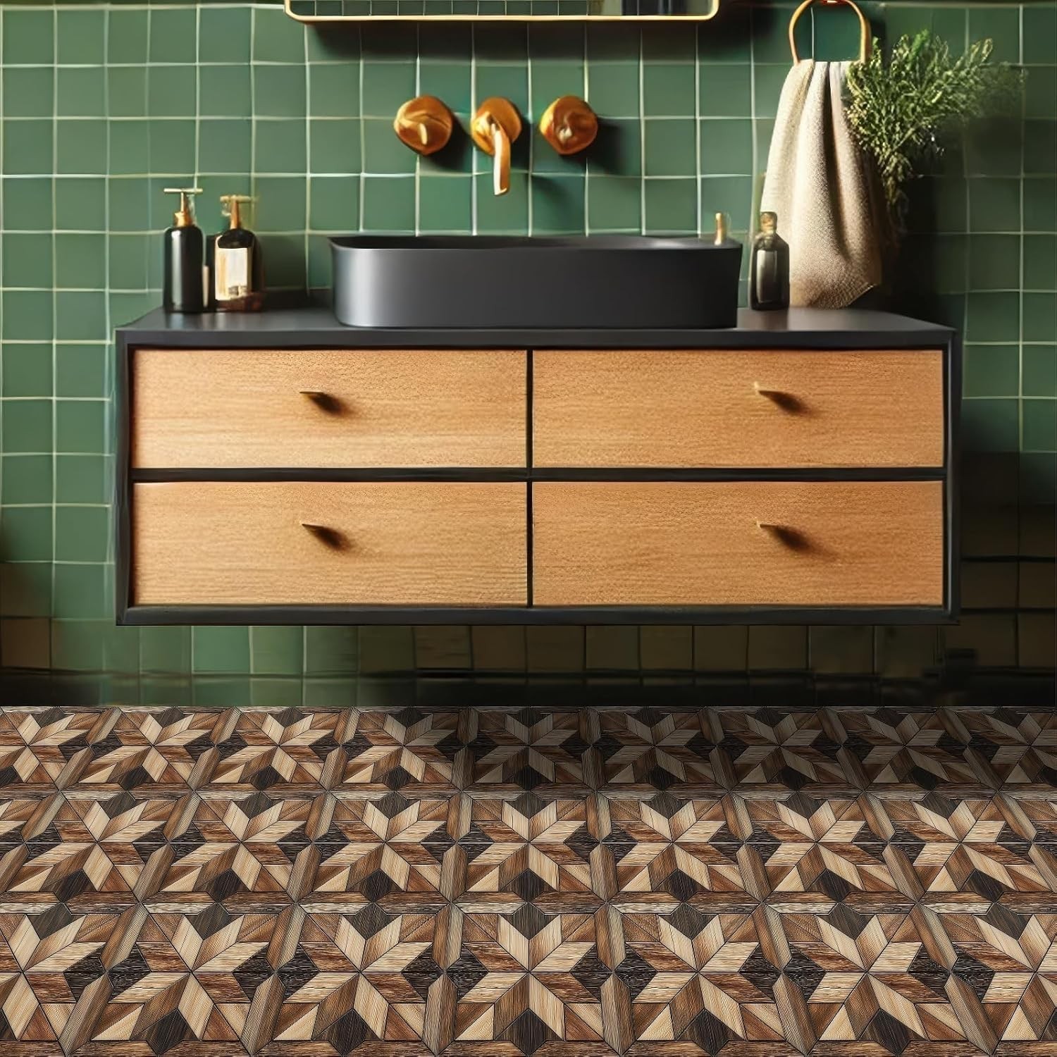 HOMETITUTE 10PCS 12×12 Inch Rustic Wood Grain Look Peel and Stick Floor Tiles Re
