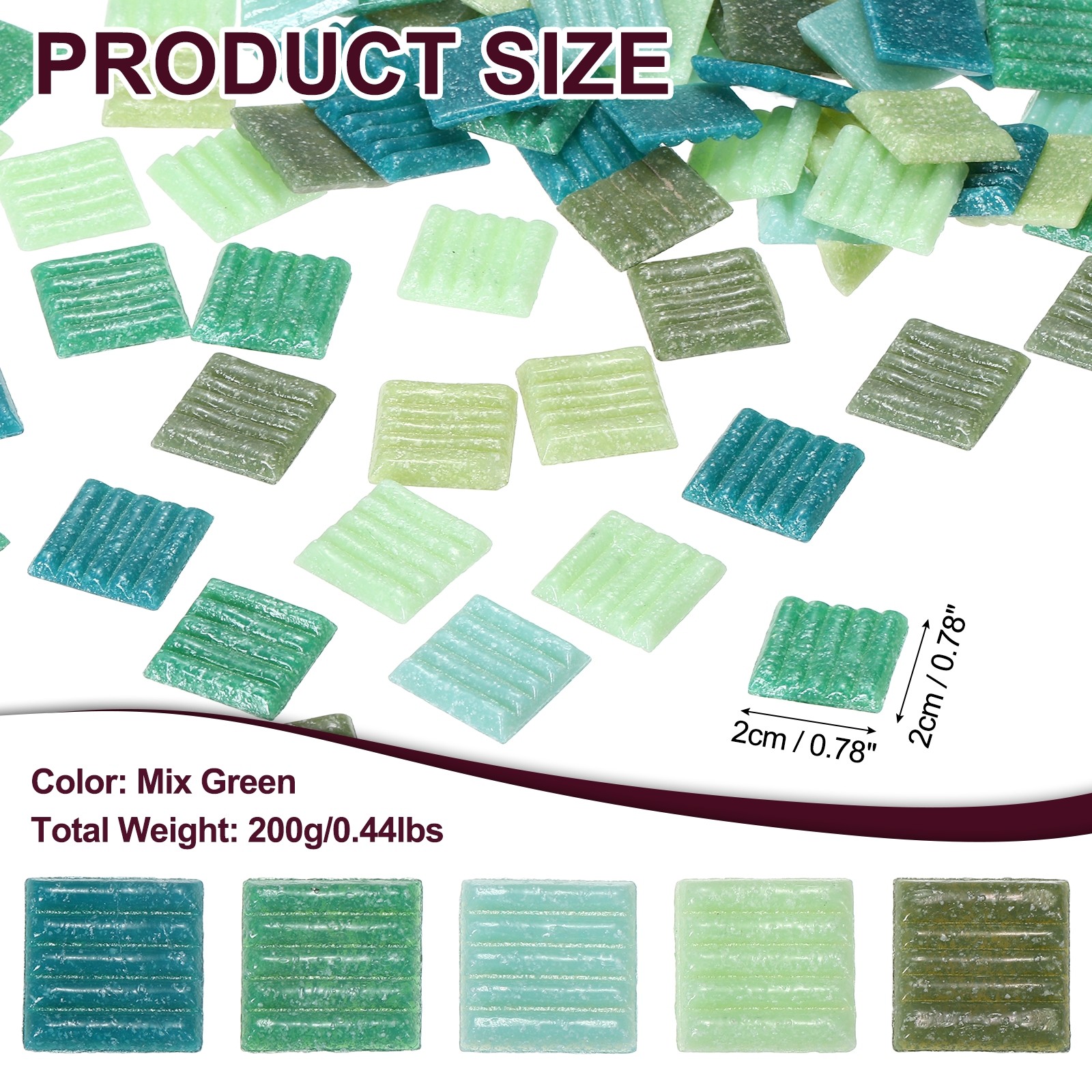 0.44LB Quartz Mosaic Tiles for Crafts Bulk, 3/4″ Square Mosaic, Mix Green
