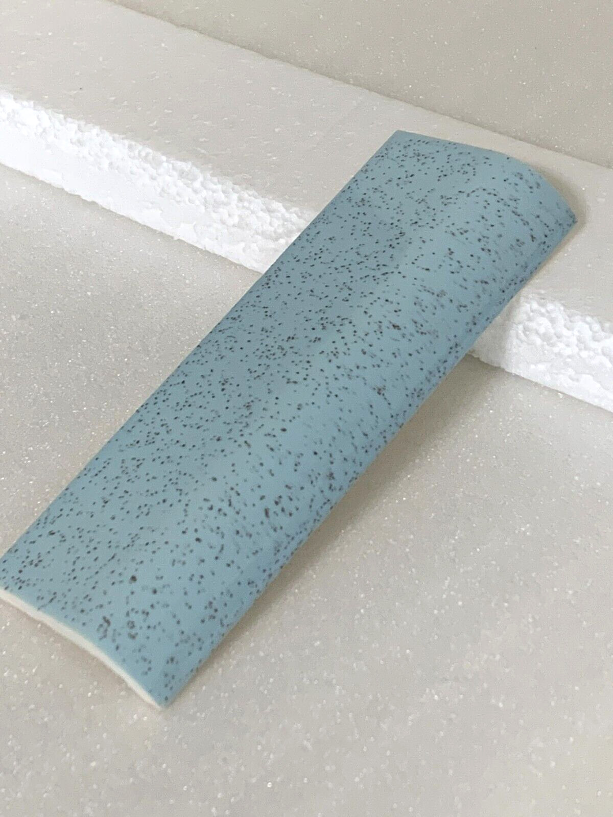 Vintage Stylon ceramic tile Stardust Blue/Speckled Black 2″ x 6″ Radius Bullnose