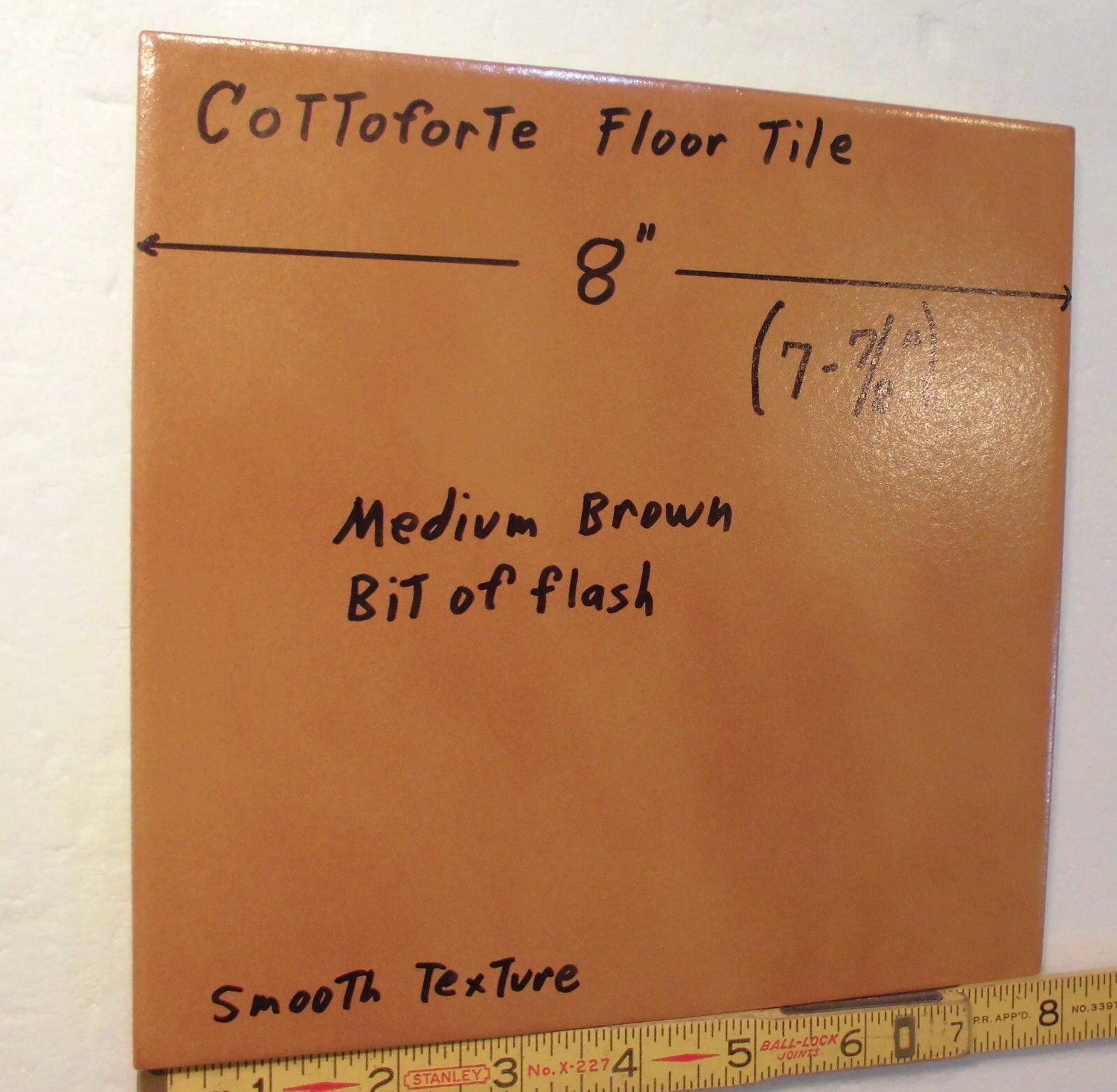 1 pc. Medium Brown Ceramic Floor Tile: 8″ X 8″ Smooth Surface + bit of flash