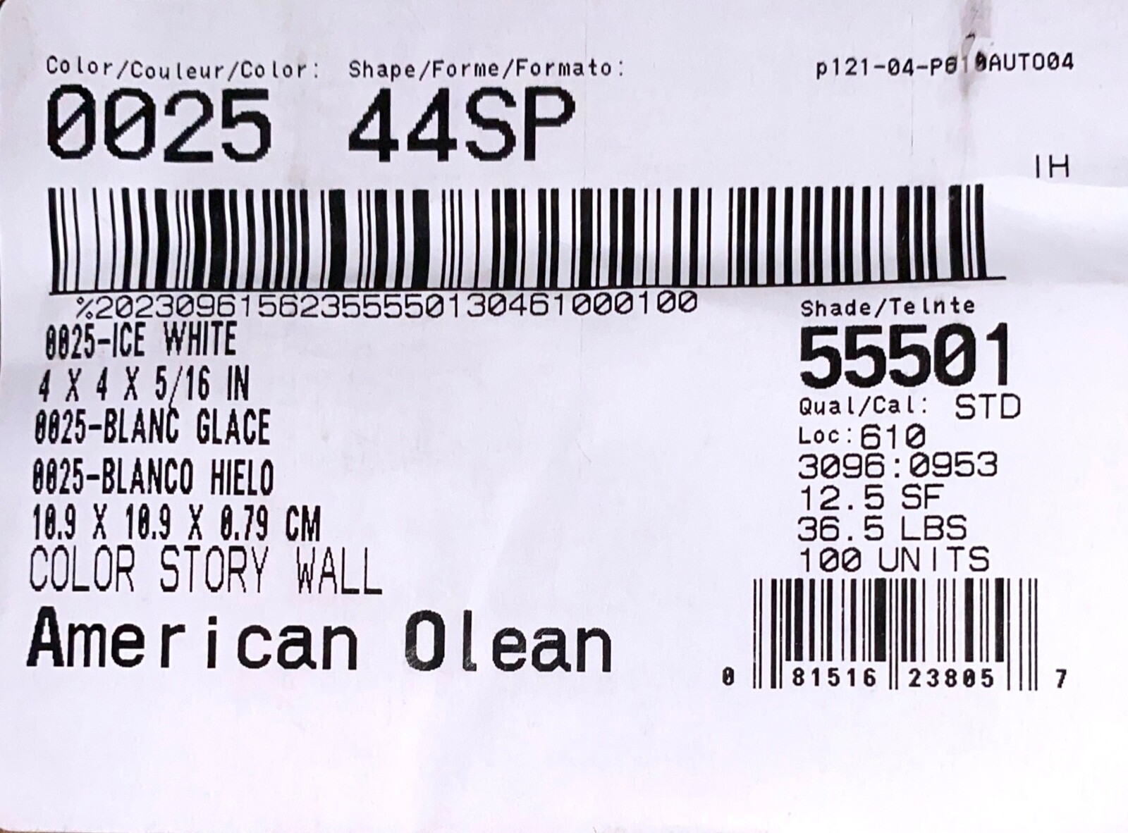 4 PIECES NEW Vintage American Olean Ceramic Wall Tile 4×4 Ice White (0025) Gloss