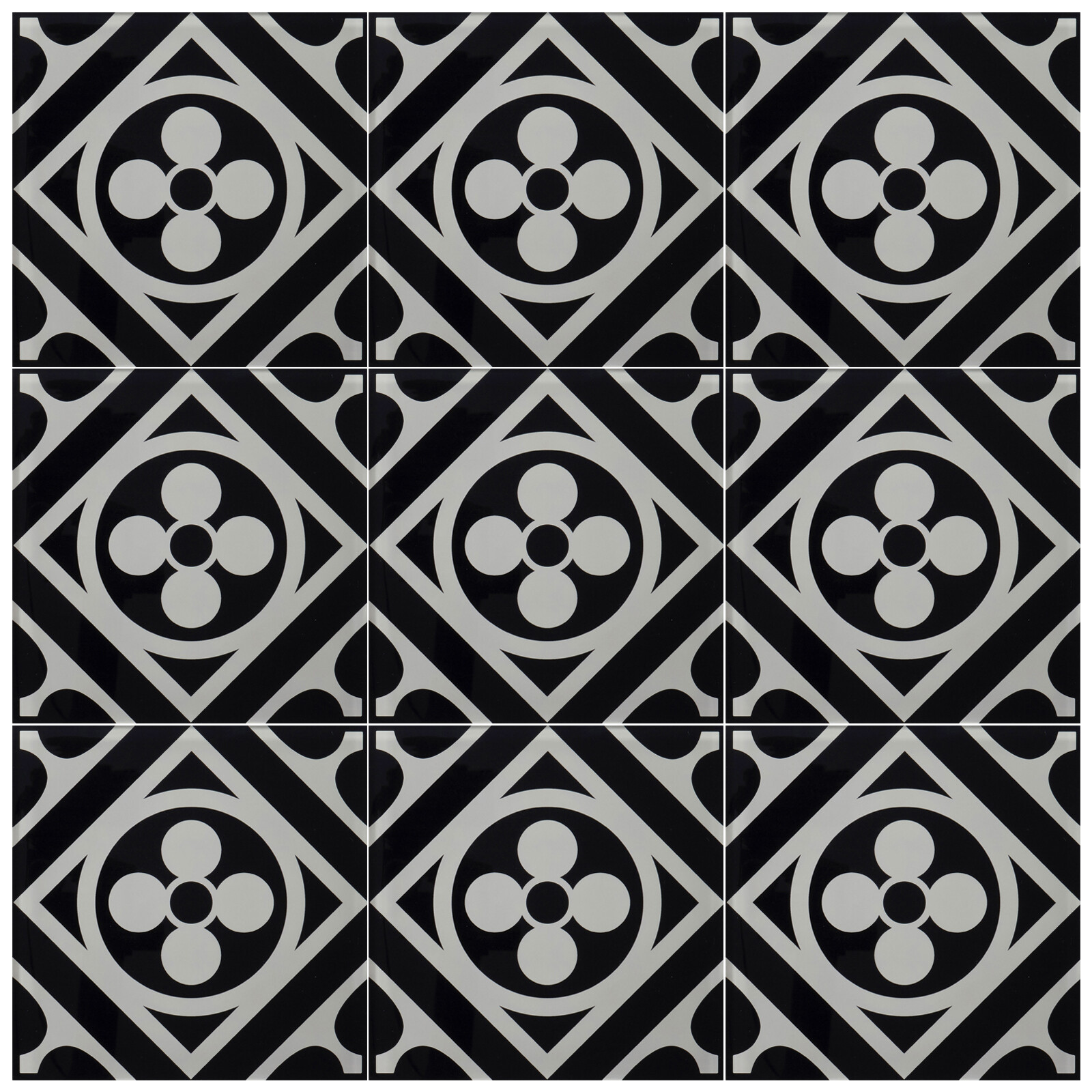 8” x 8” Black and White Moroccan Modern Glass Mosaic Tile Kitchen Backsplash