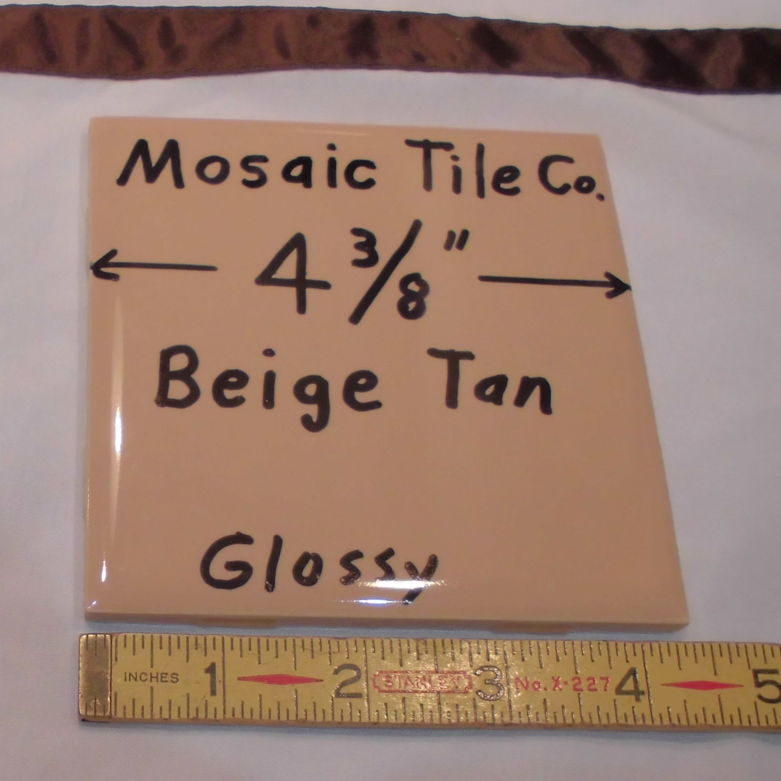 1 pc. Vintage *Beige-Tan-Brown* Glossy Ceramic Tiles 4-3/8″ by Mosaic co. NOS