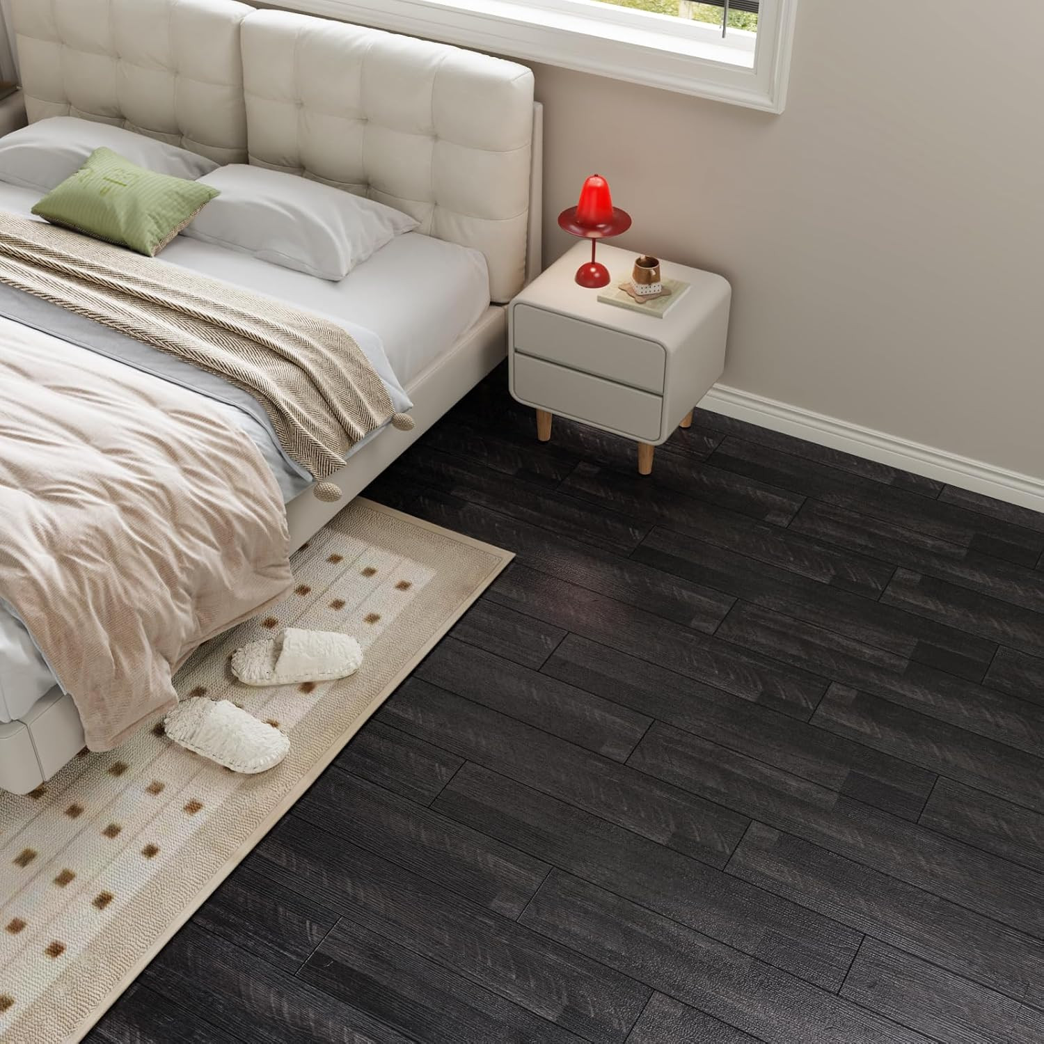 24-Pack Waterproof Dark Grey Vinyl Peel and Stick Floor Tiles – 6″x36