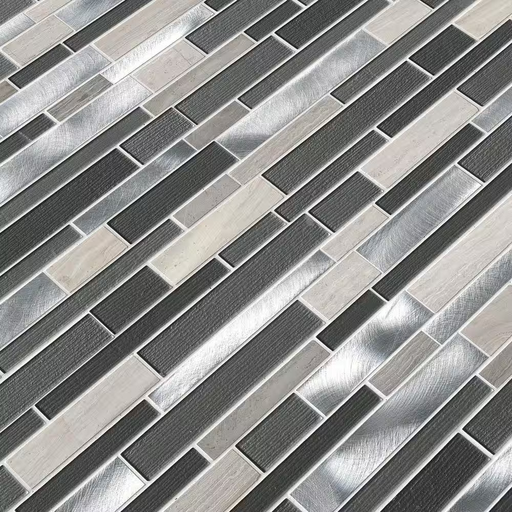 Urban Loft Interlocking 12 In. X 12 In. X 0.16 In. Stone/Glass/Metal Mesh-Mounte