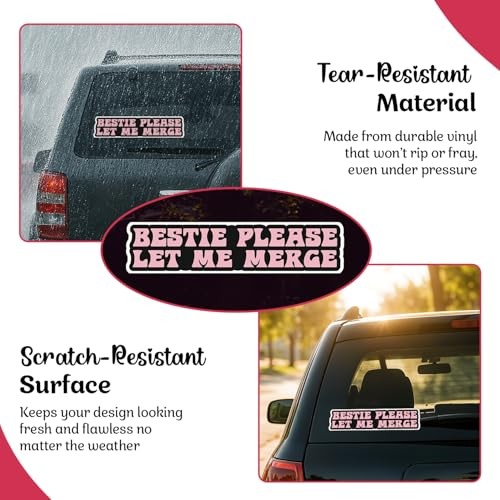 | Bestie Please Let Me Merge Bumper Sticker – Strong Adhesive, Waterproof and