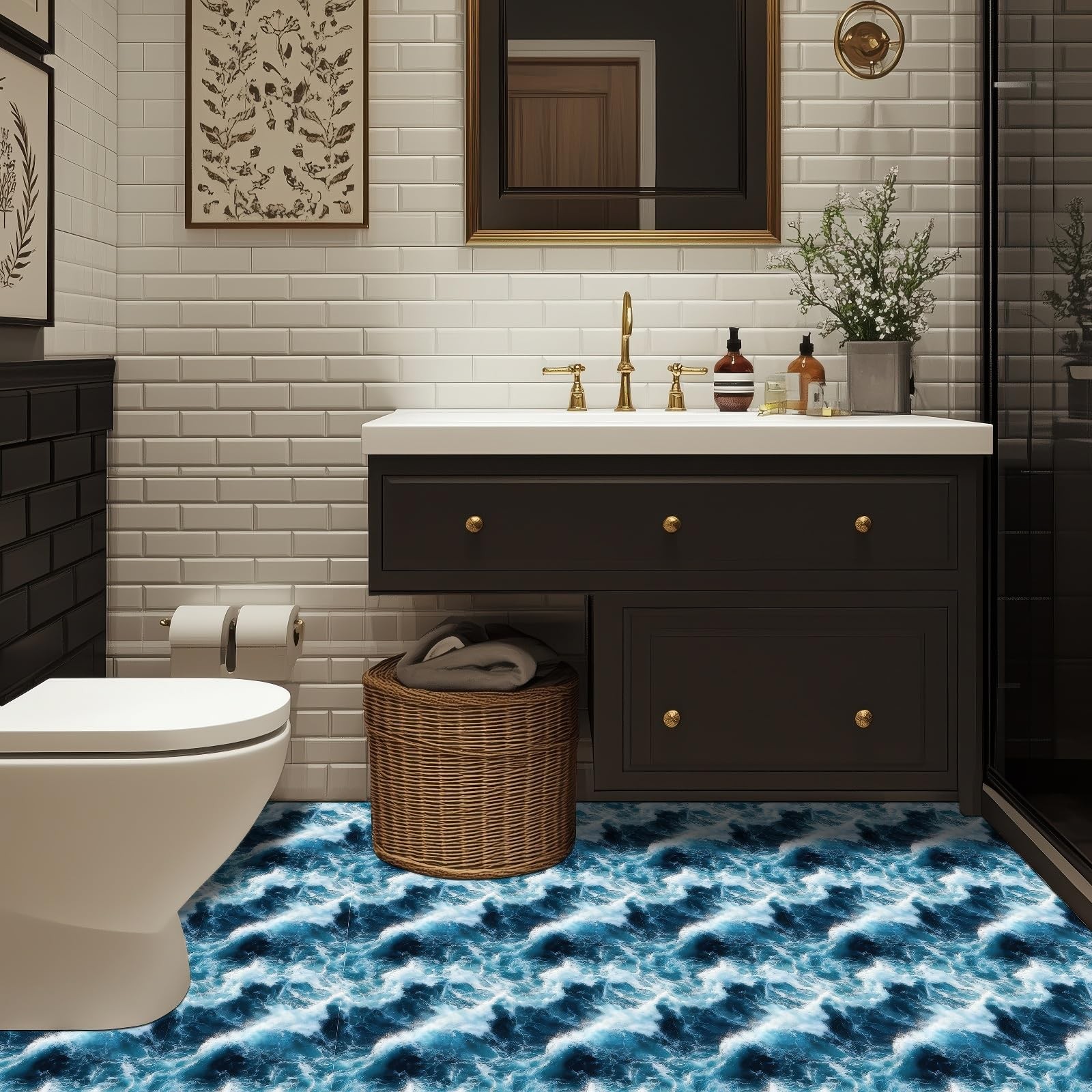 10PCS 12×12 Inch Ocean Wave Look Peel and Stick Floor Tiles PVC Flat Self Adh…