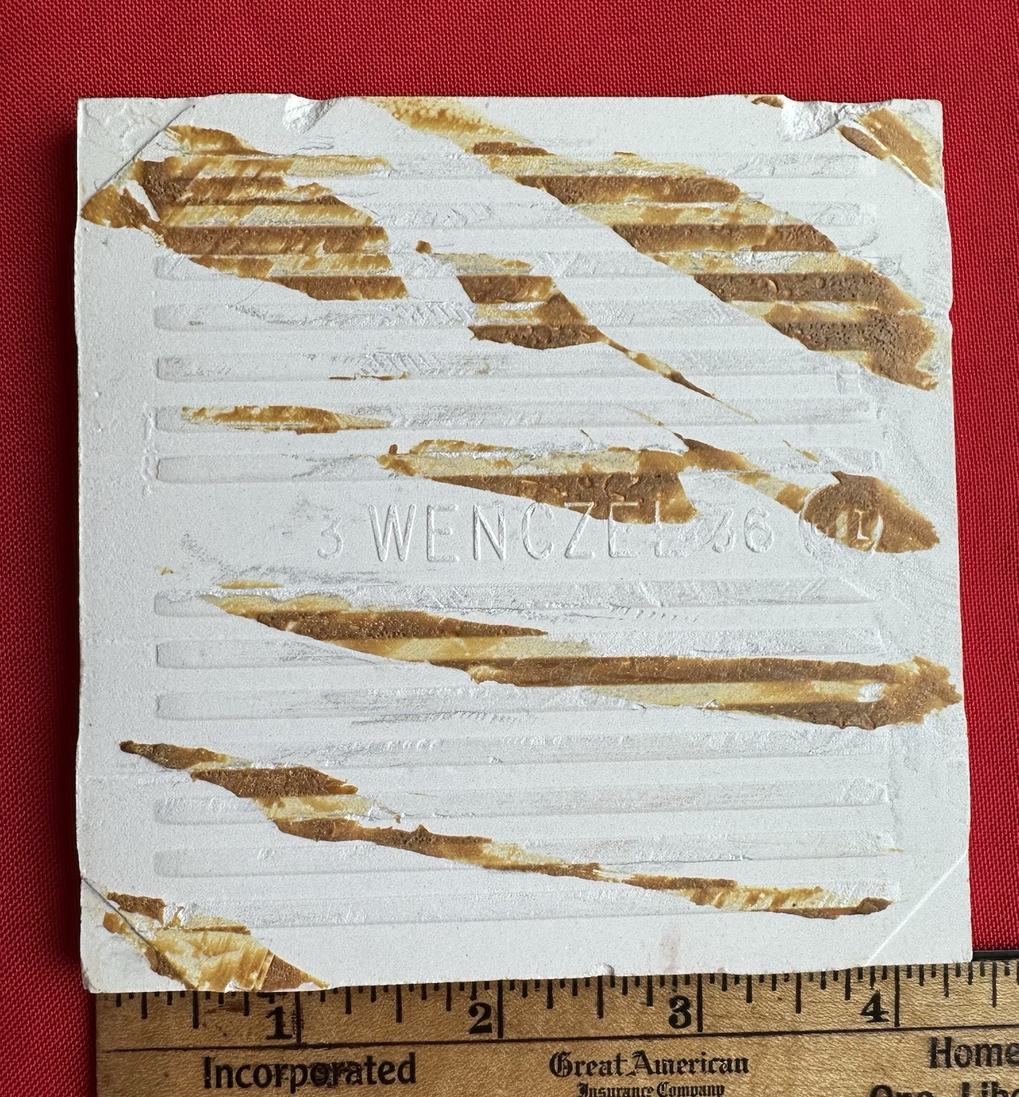 4 Corallin Pink Ceramic Tiles: by Wenczel Co. Used; all uncleaned & needs work