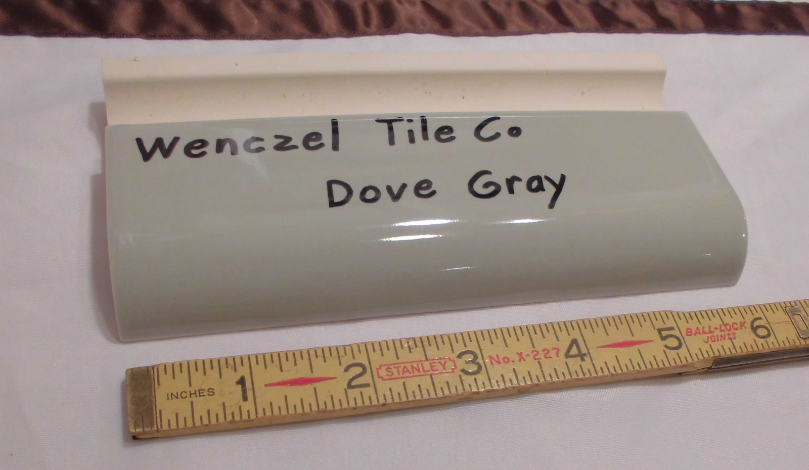 1 pc. Dove Gray: Glossy Ceramic Radius Bullnose Tile by Wenczel Co. 2″ X 6-1/4″