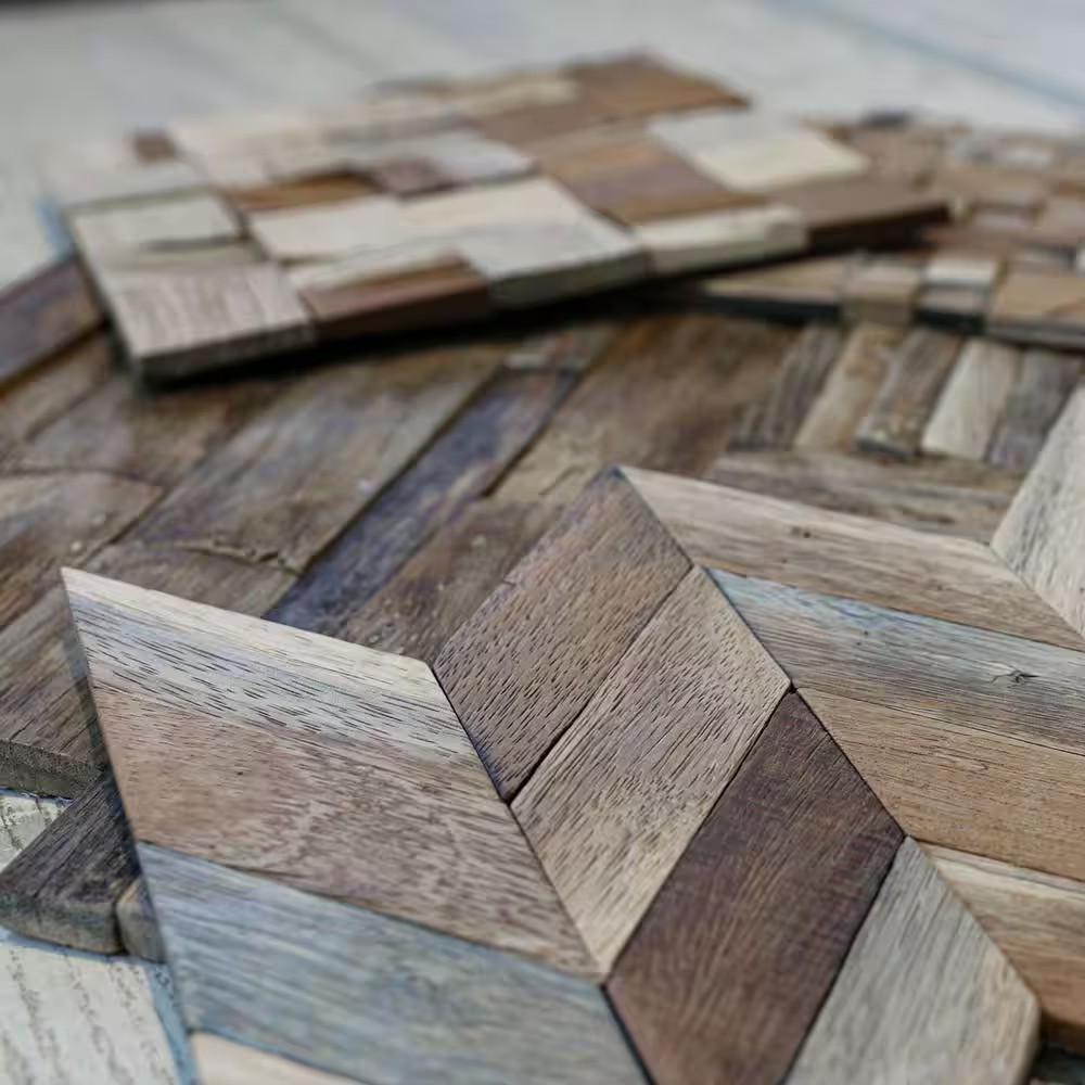 11-7/8 In. X 11-7/8 In. X 1/2 In. Authentic Boat Wood Mosaic Wall Tile Natural (