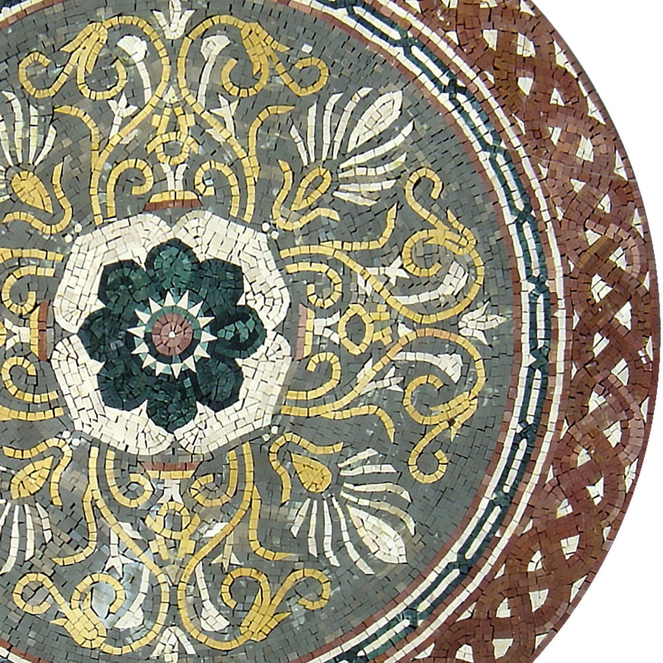Handmade Gold and Green Bordered Mosaic Medallion