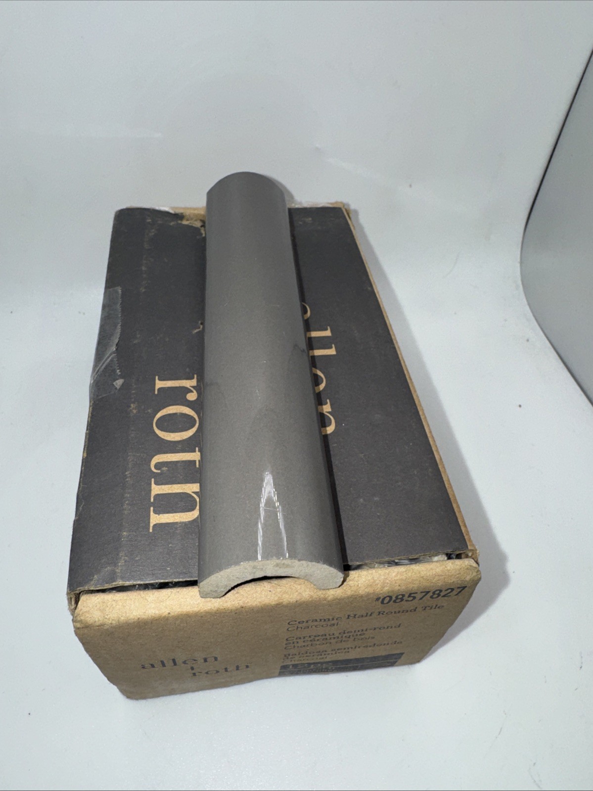 BOX of 12 Allen + Roth Charcoal Gray Glazed Ceramic Half Round Wall Tile Trim 6″
