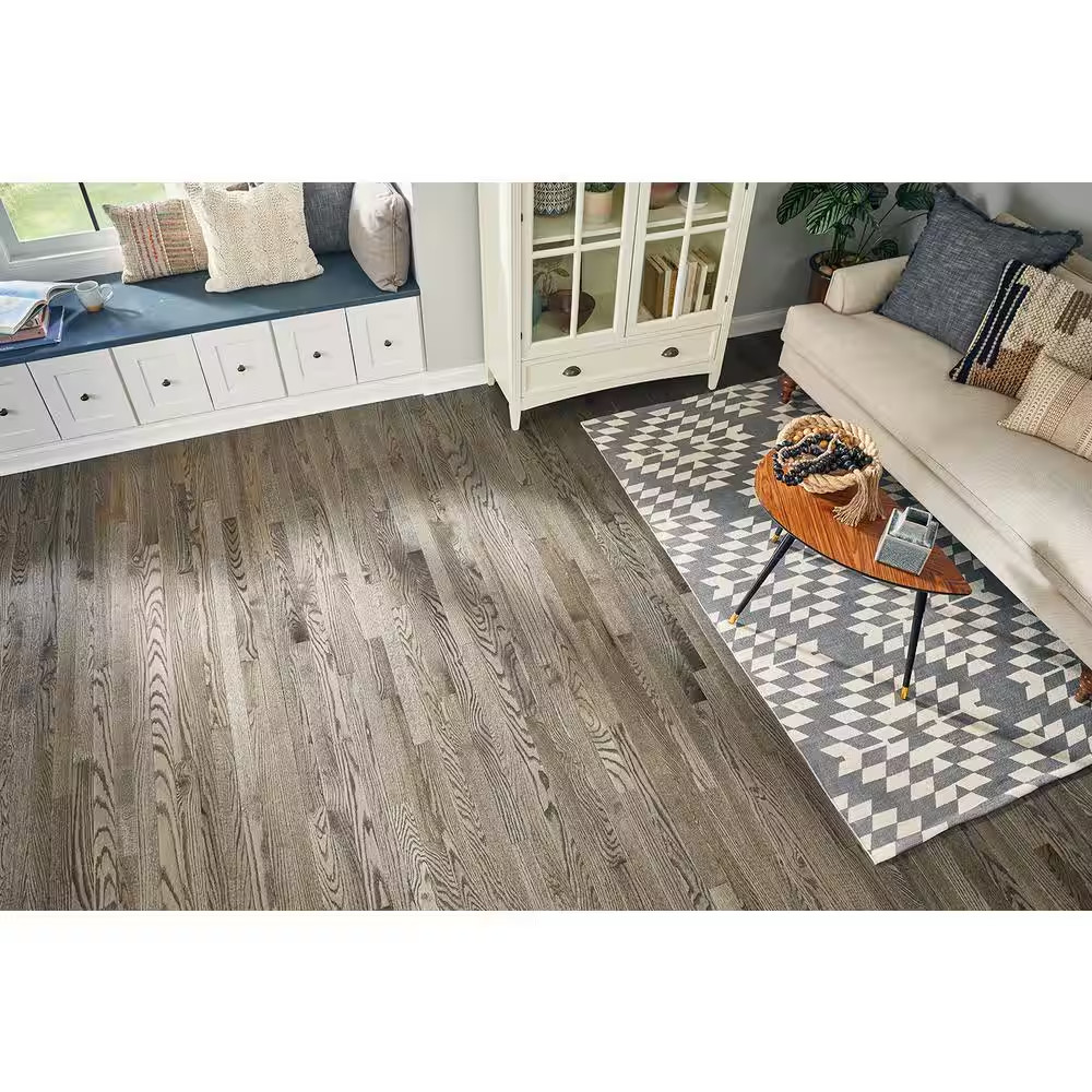 Plano Low Gloss Gray Oak 3/4 In. T X 2-1/4 In. W Smooth Solid Oak Hardwood Floor
