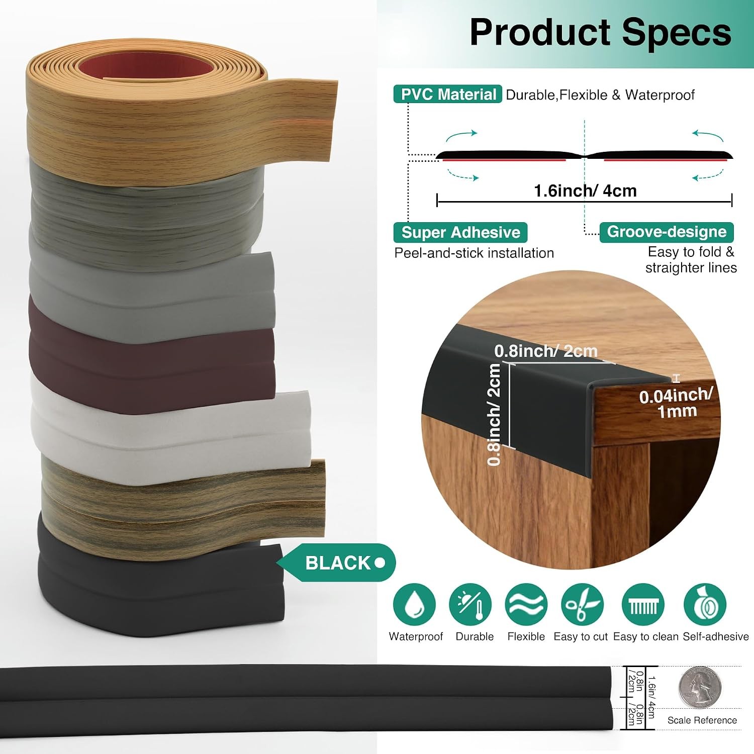 Flexible Wall Corner Protector Molding Trim 10ft Black Self Adhesive Peel and