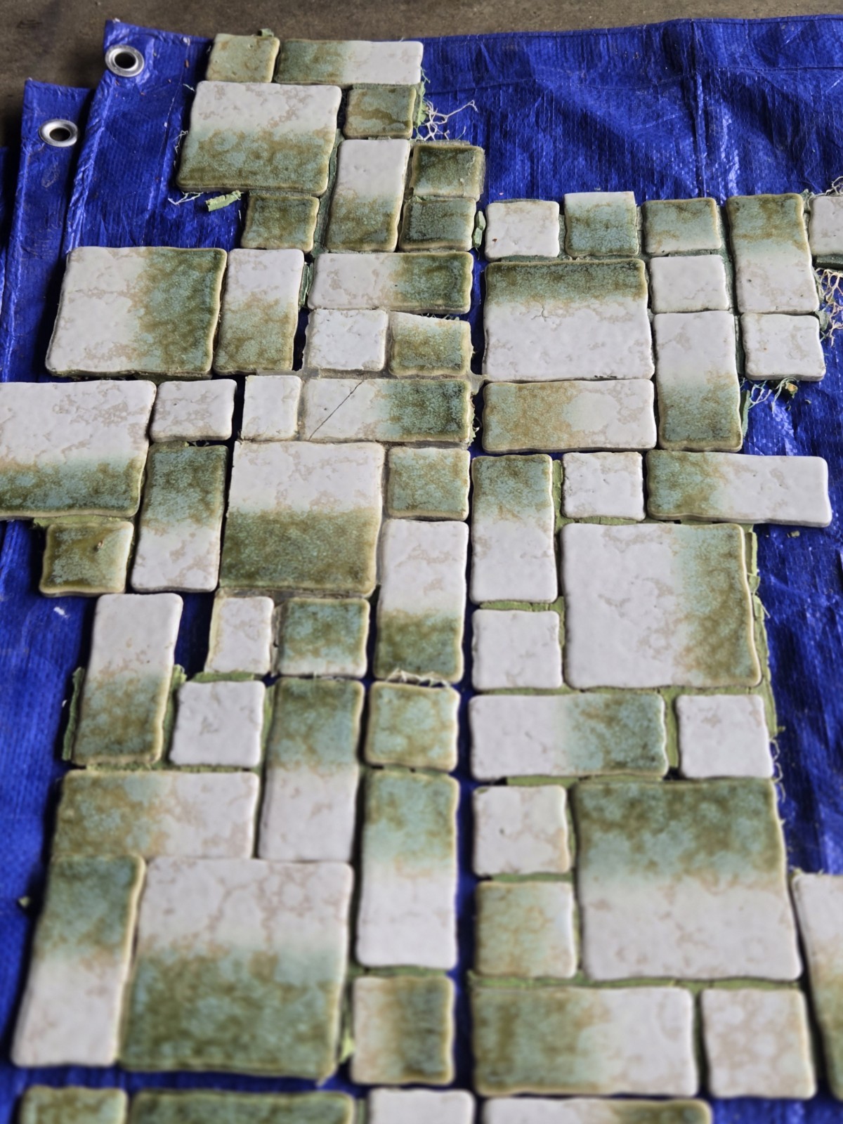 VTG Tile Wall Ceramic Bath Mid Century Modern Green, Torquise, Gold, White