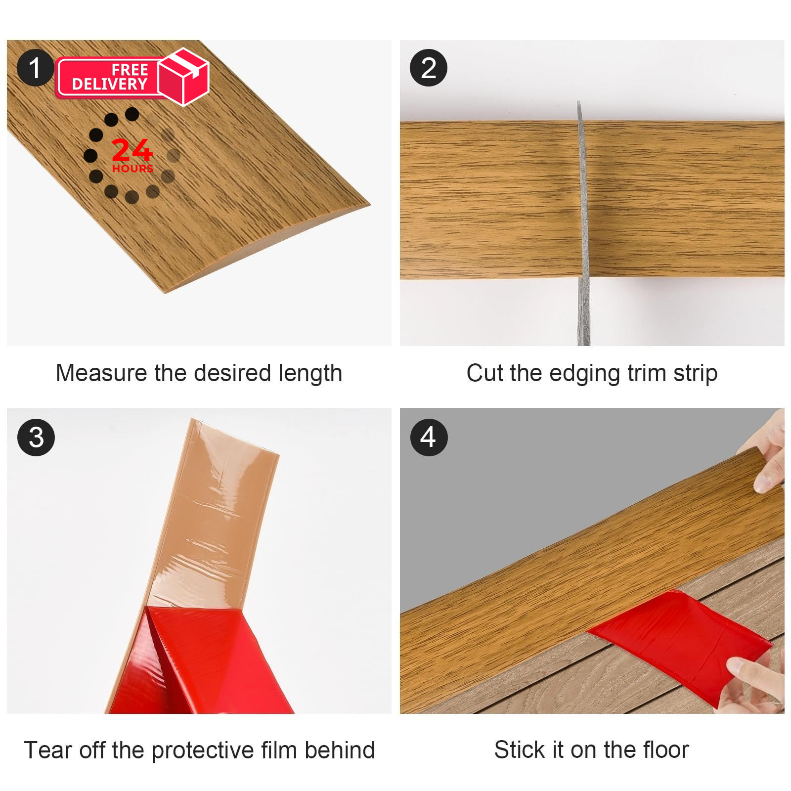 Vinyl Floor Transition Strip, Self Adhesive 3.28Ft, Light Brown Wood Grain