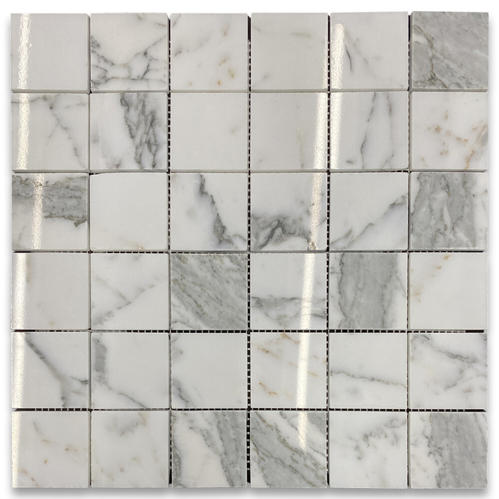 L25XP 2×2 Square Statuary Statuario White Italian Marble Mosaic Tile Polishe