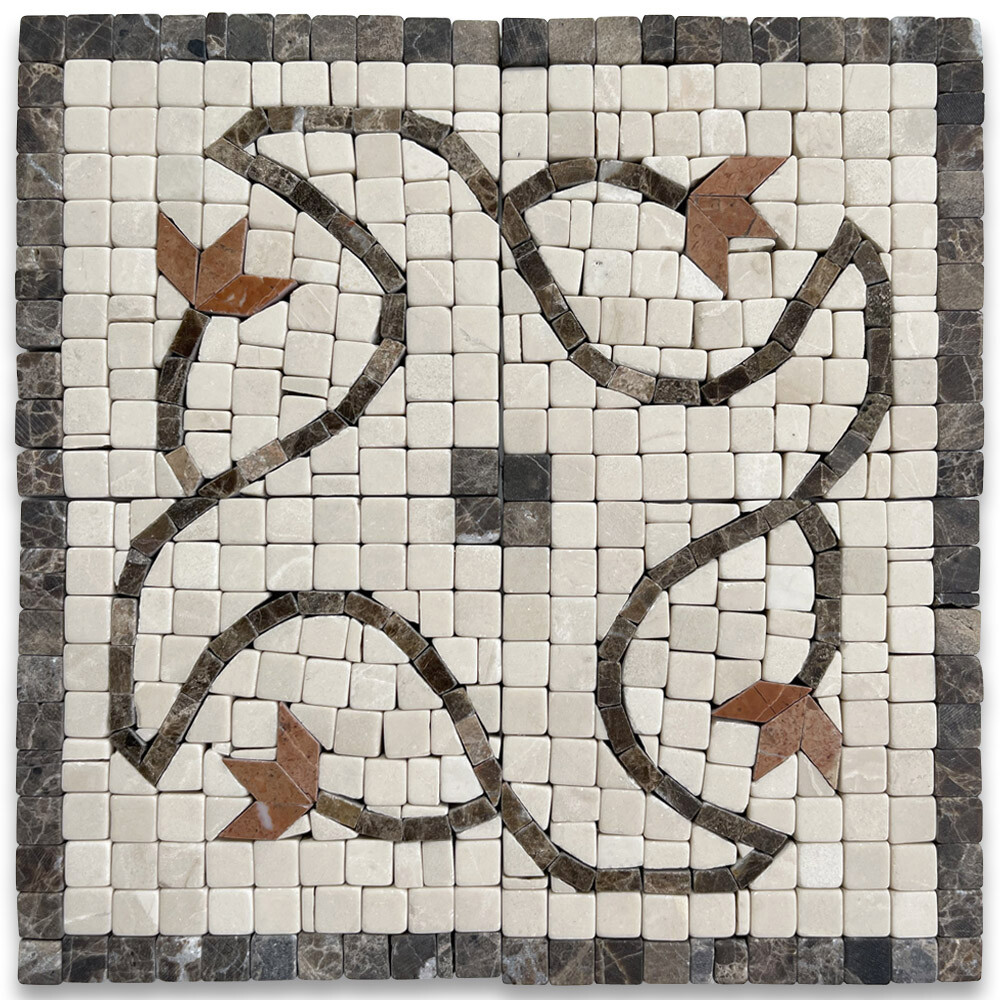B4682CT Marble Mosaic Border Decorative Accent Tile Edera Sienna 4×4 Tumbled