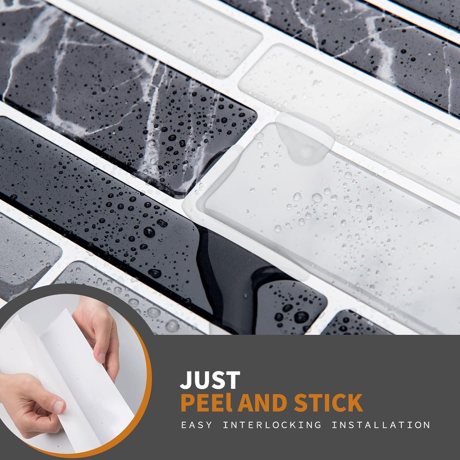 Elegant Striped Black Vinyl Backsplash Tiles 12″x12″ – Washable & Durable Design