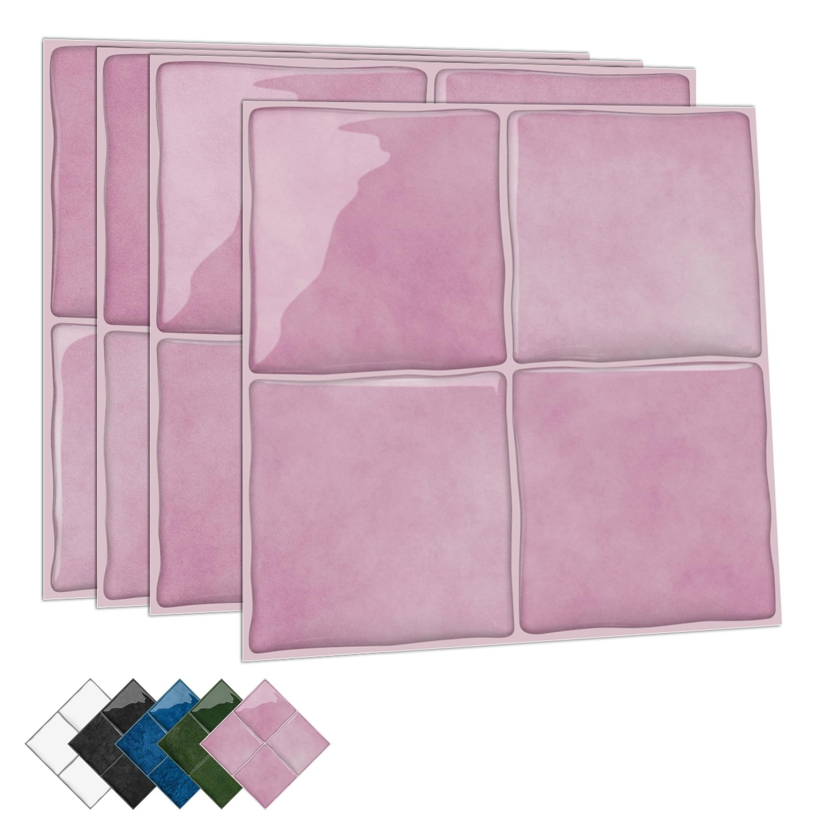 Blush Pink 4 Sheets 6×6 Inch Peel and Stick Subway Tile Backsplash, Self Adhe…