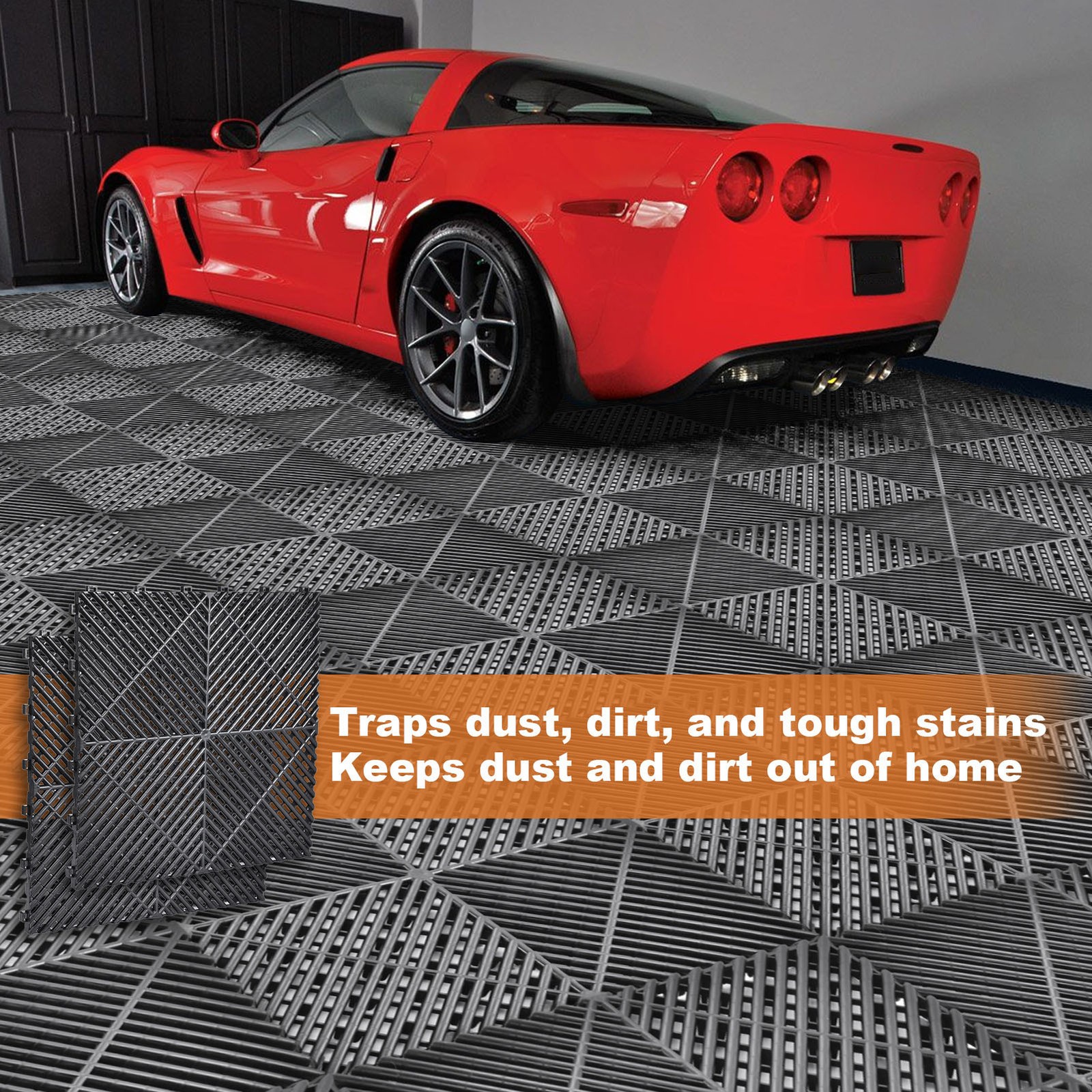 40 PCS Interlocking Garage Floor Tiles Water Drainage Non-Slip 15.75×15.75”