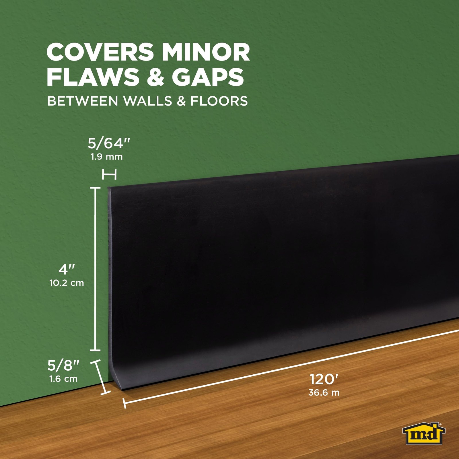 M-D Building Products 4x120ft Vinyl Wall Base Flexible Dry Back Trim Black