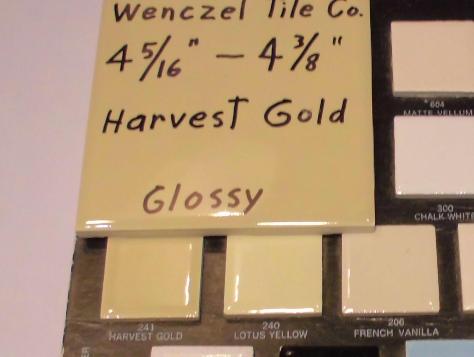 1 pc. Harvest Gold: Glossy Ceramic Tile; unknown maker 4-5/16″- 4-3/8″ New Stock