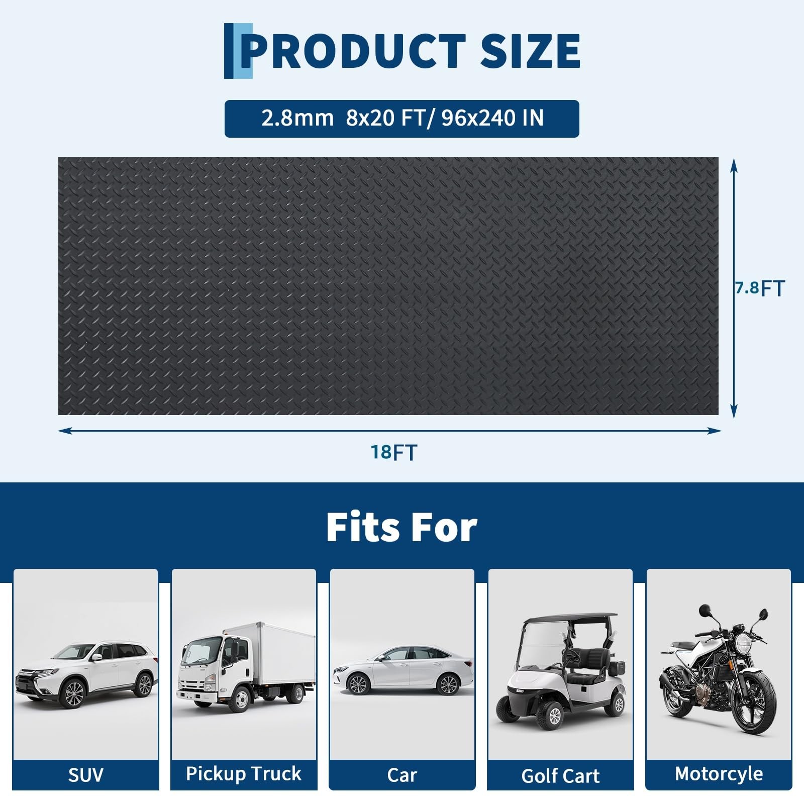 Non-Slip Garage Floor Mat, 2.8mm Thickened Diamond Plate PVC Rubber Floor Roll