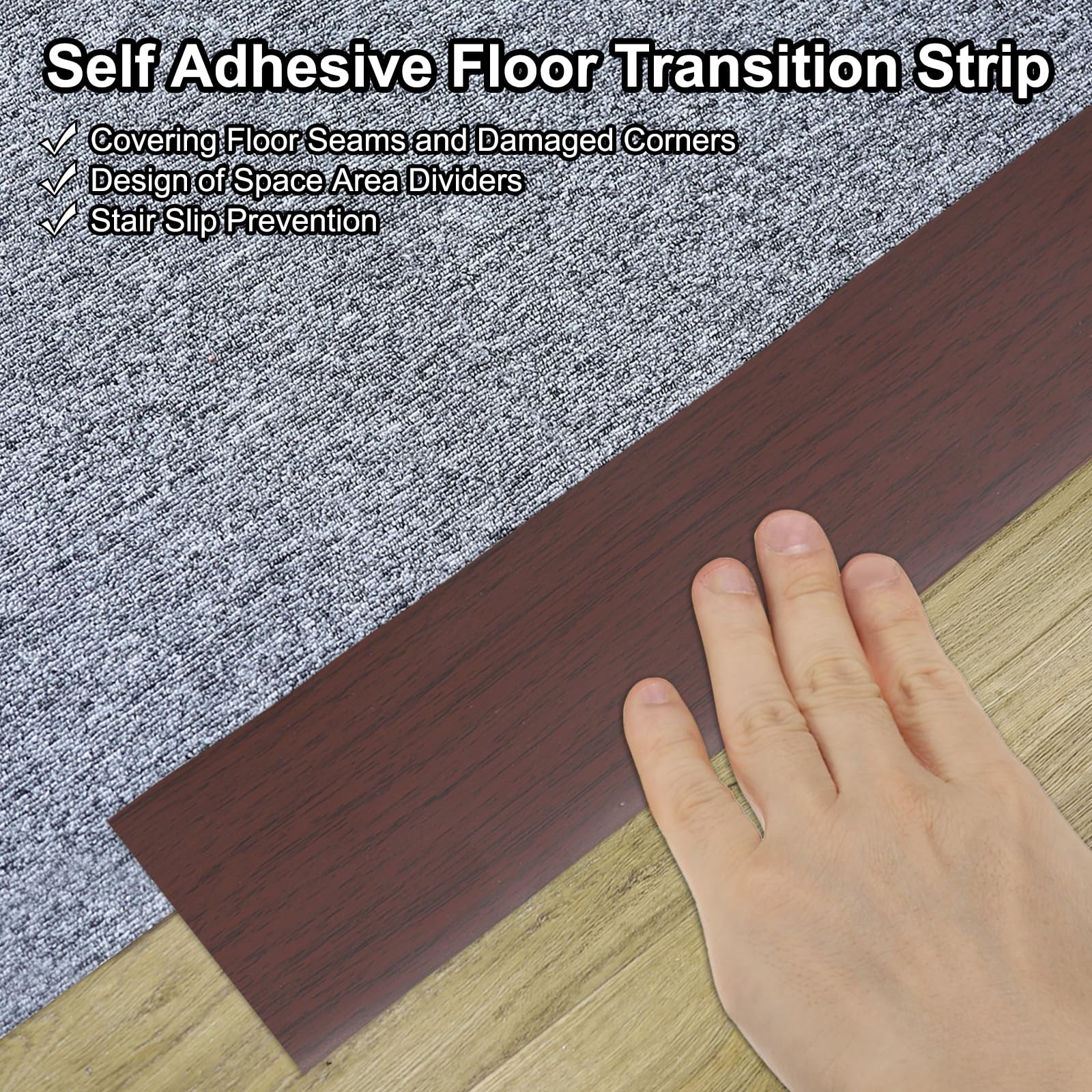 Self Adhesive Floor Transition Strip 3 in x 3 Ft, Vinyl Laminate Floor Flat D…