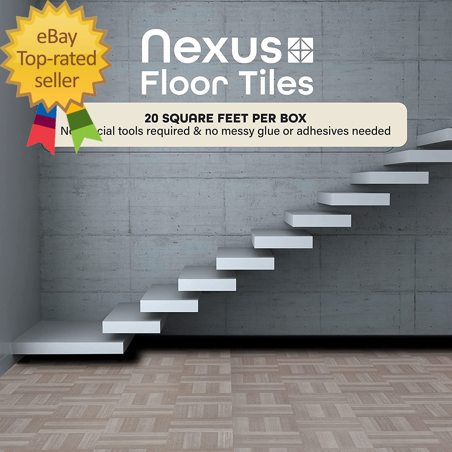 Nexus Self Adhesive 12-Inch Vinyl Floor Tiles 20 Tiles – 12″ X 12″ Ash Grey
