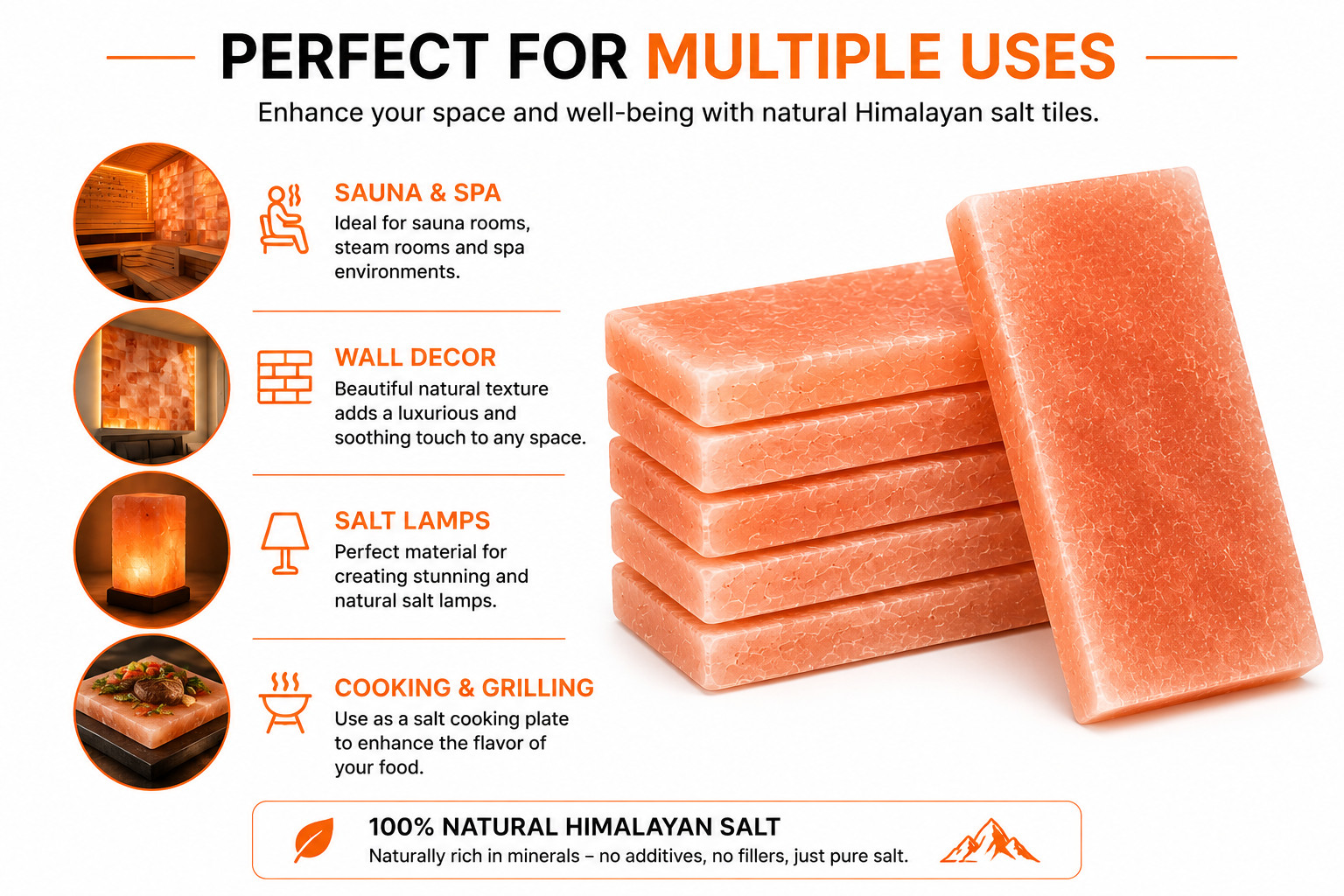 Himalayan Pink Salt Tiles 8x4x1 Pack of 20 Natural Salt Blocks Spa Sauna Wall