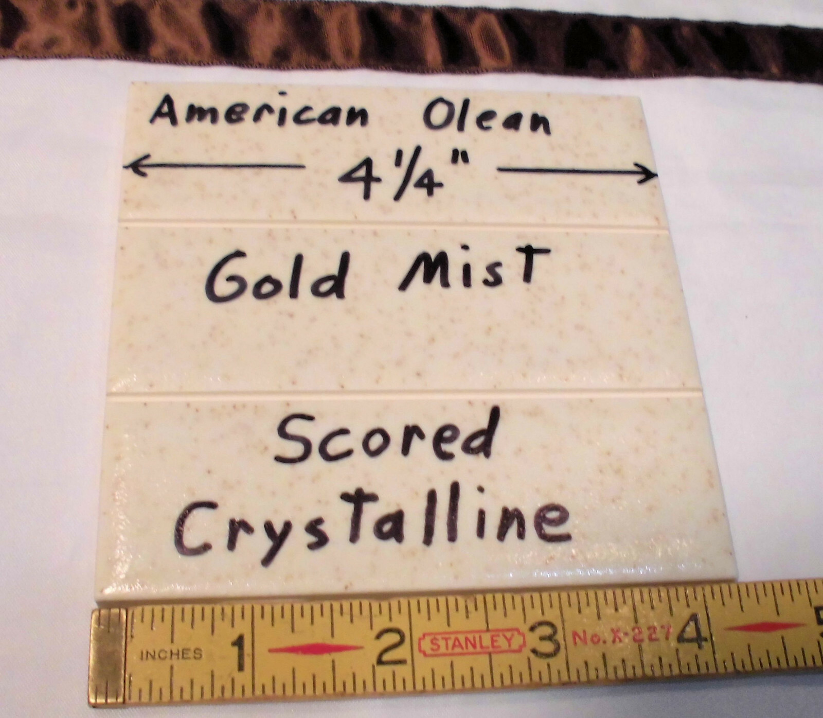 2 Ceramic Tiles *Gold Mist* Scored 3rd; Crystalline by American Olean 4-1/4″ NOS