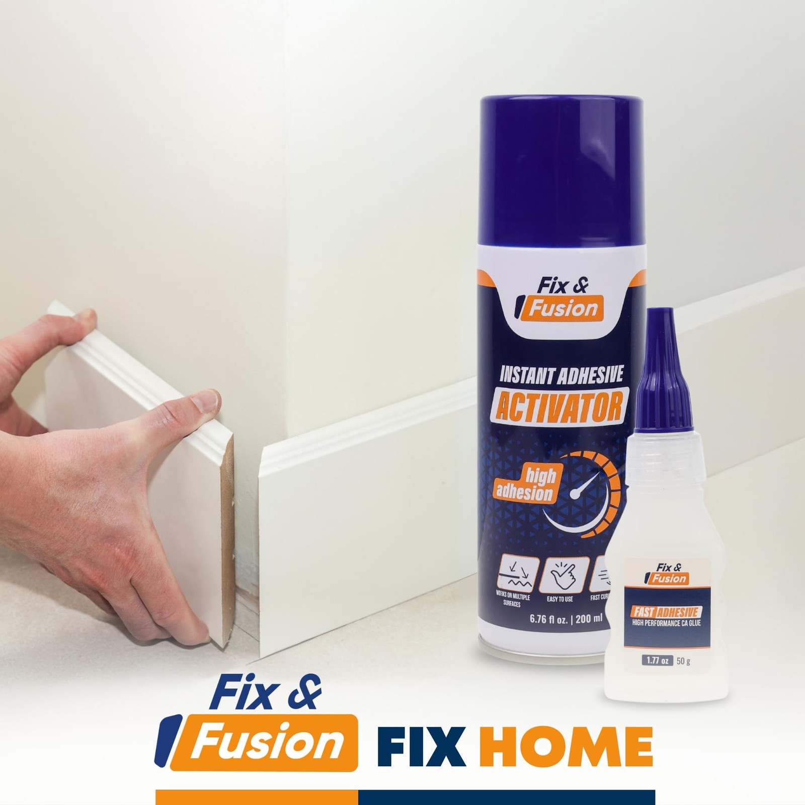 FIX & FUSION Ca Super Glue (1.77 Oz) with Activator Spray (6.76 Fl Oz) Set, F…