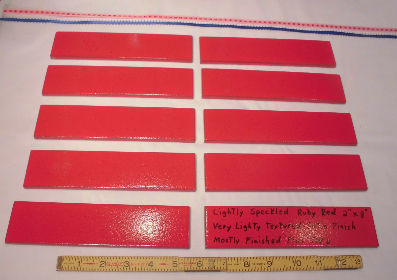 10 pcs. Ceramic Border Tiles *Liner/Sizzle *Ruby Red* 2″ X 8″ New, Satin, USA