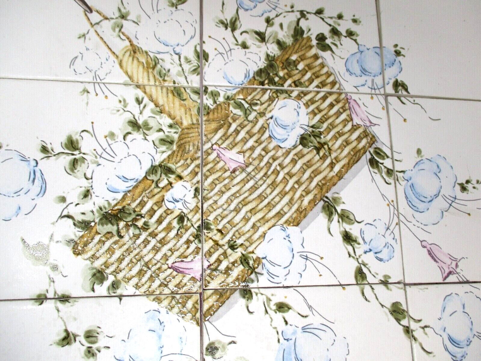 Ceramic Tile Back Splash Flower Basket Mural Country Farmhouse Floral Painted