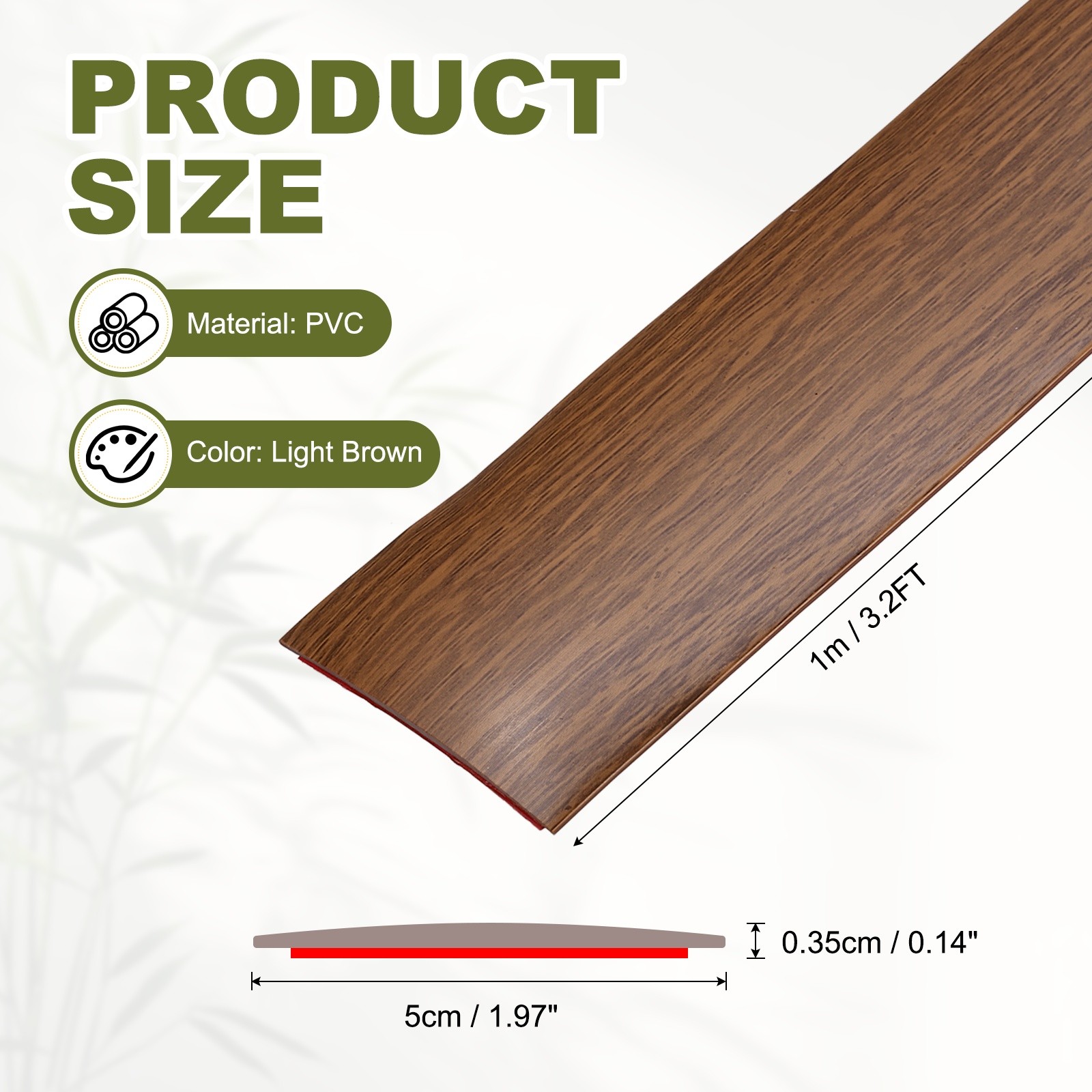 Floor Transition Strip, 3.2FT x 1.97″ x 0.14″ Wood Grain Strips, Light Brown