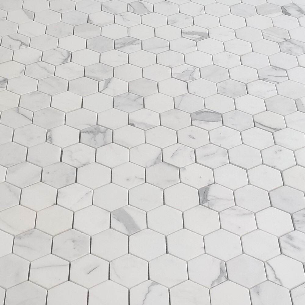 L32XH Statuary White Statuario Italian Marble 2″ Hexagon Mosaic Tile Honed