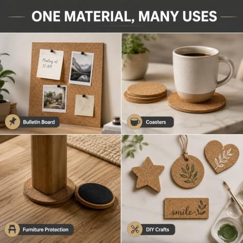 12PCS Mini Wall Cork Board, A4 Size Cork Board with Adhesive Backing, Adhesive