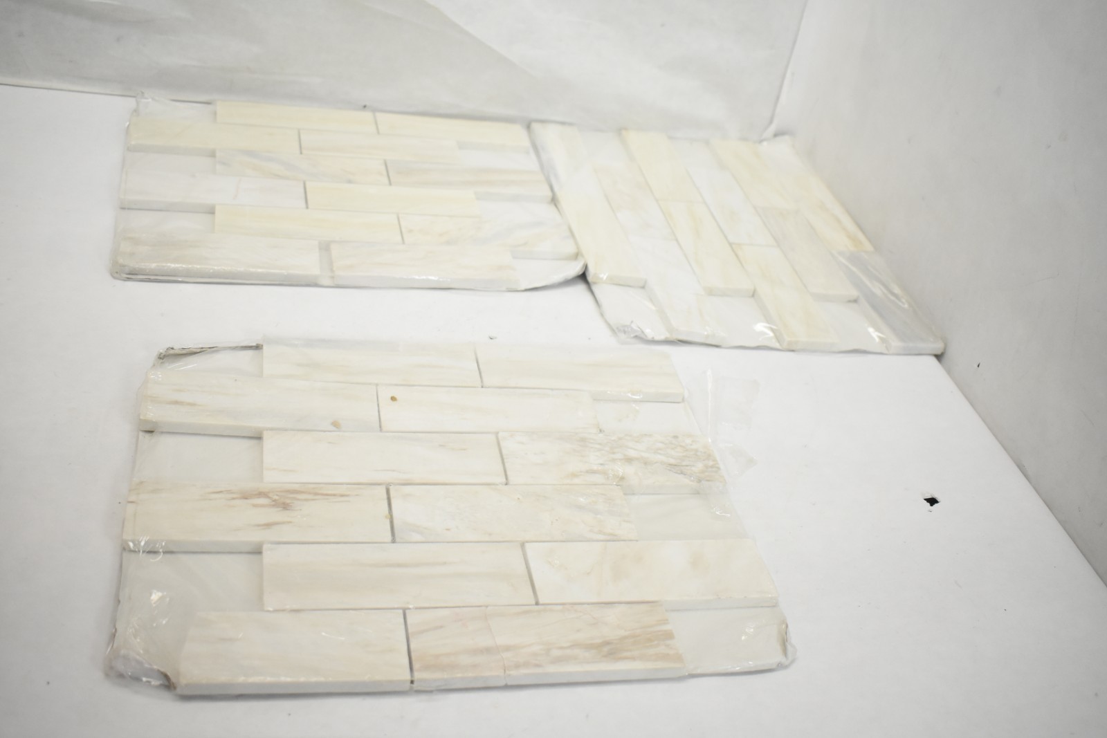 Lot of 3 Angora Subway Polished Marble Mosaic Tiles Cracked Chipped 11.81″