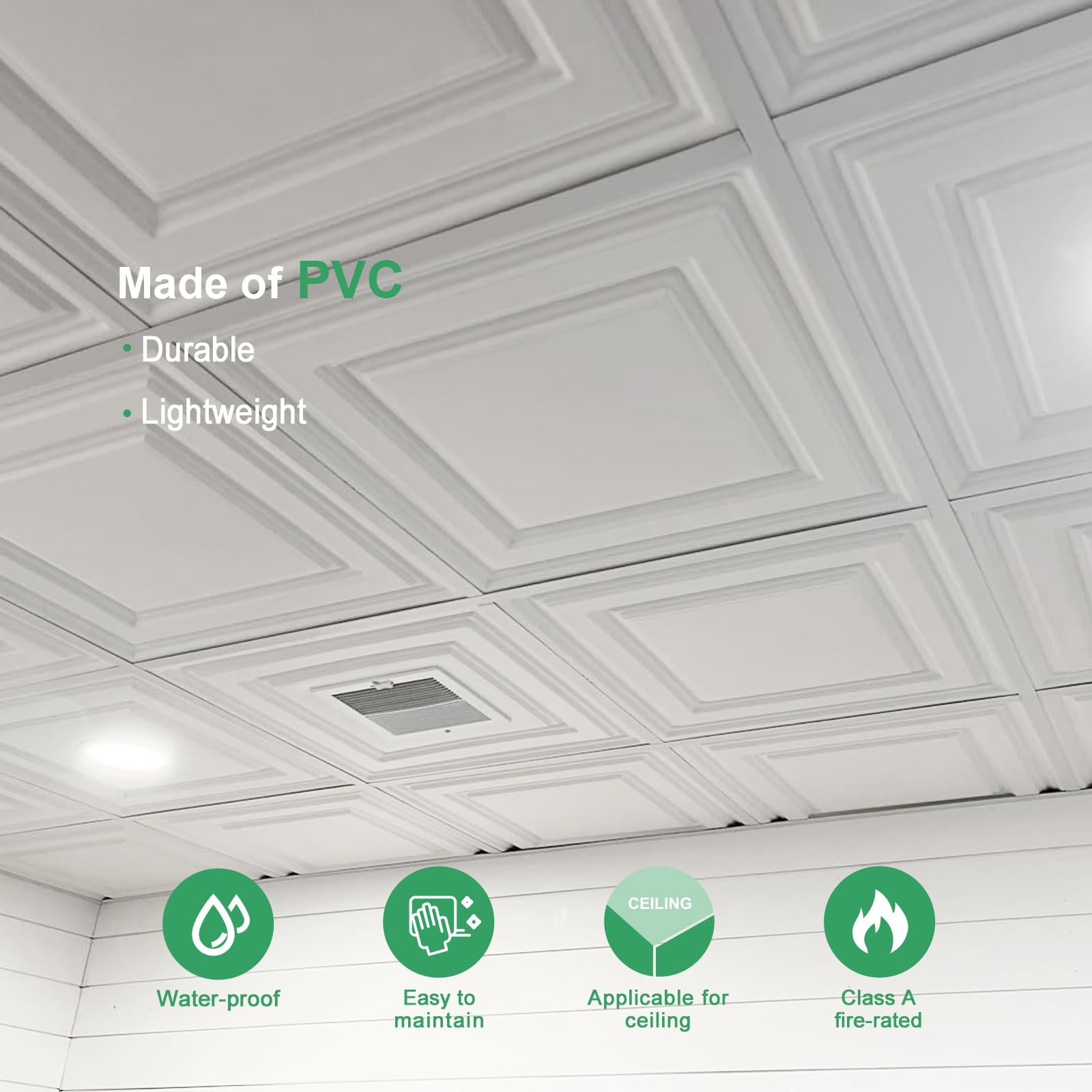 Gigrwiin 2ft x 2ft White Carved Relief Ceiling Tiles – Drop Ceiling Tile 24 x…