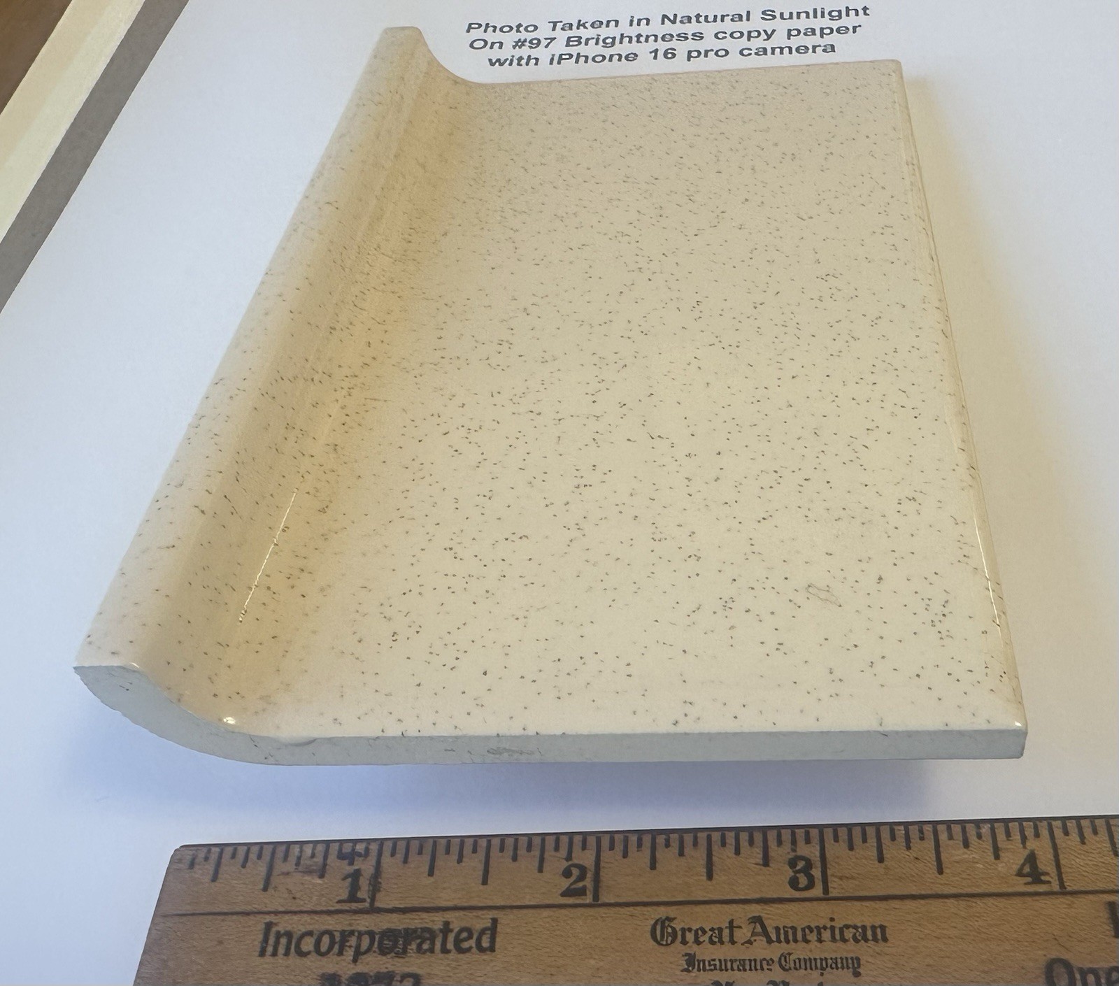 1 pc. Buckwheat 3-7/8 X 6-1/8″ Glossy Ceramic Cove Base Tile, florida, Flat Top