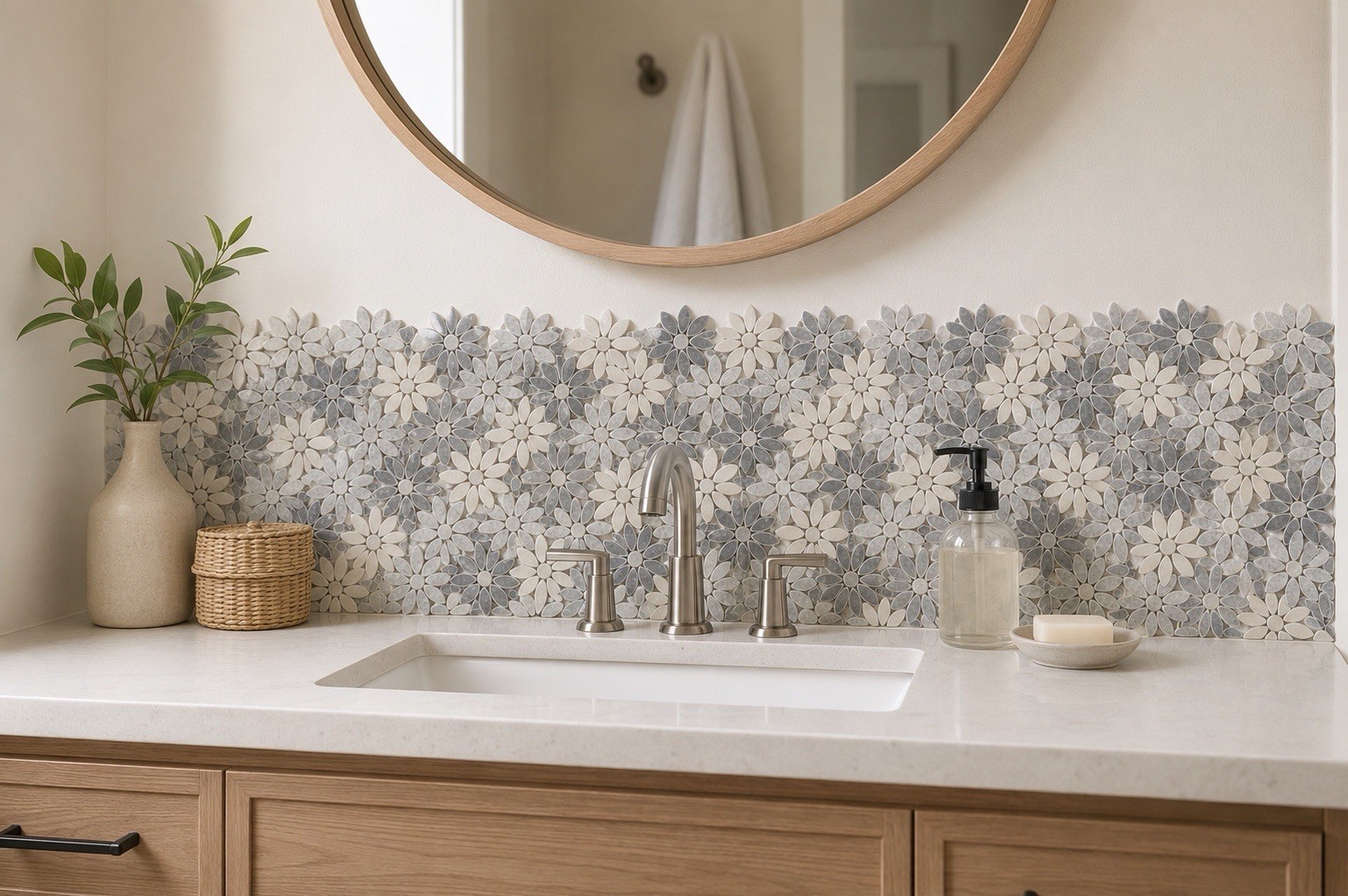 5 Elysium Daisy Wild Grey Marble Wall Mosaic Tile Sheets