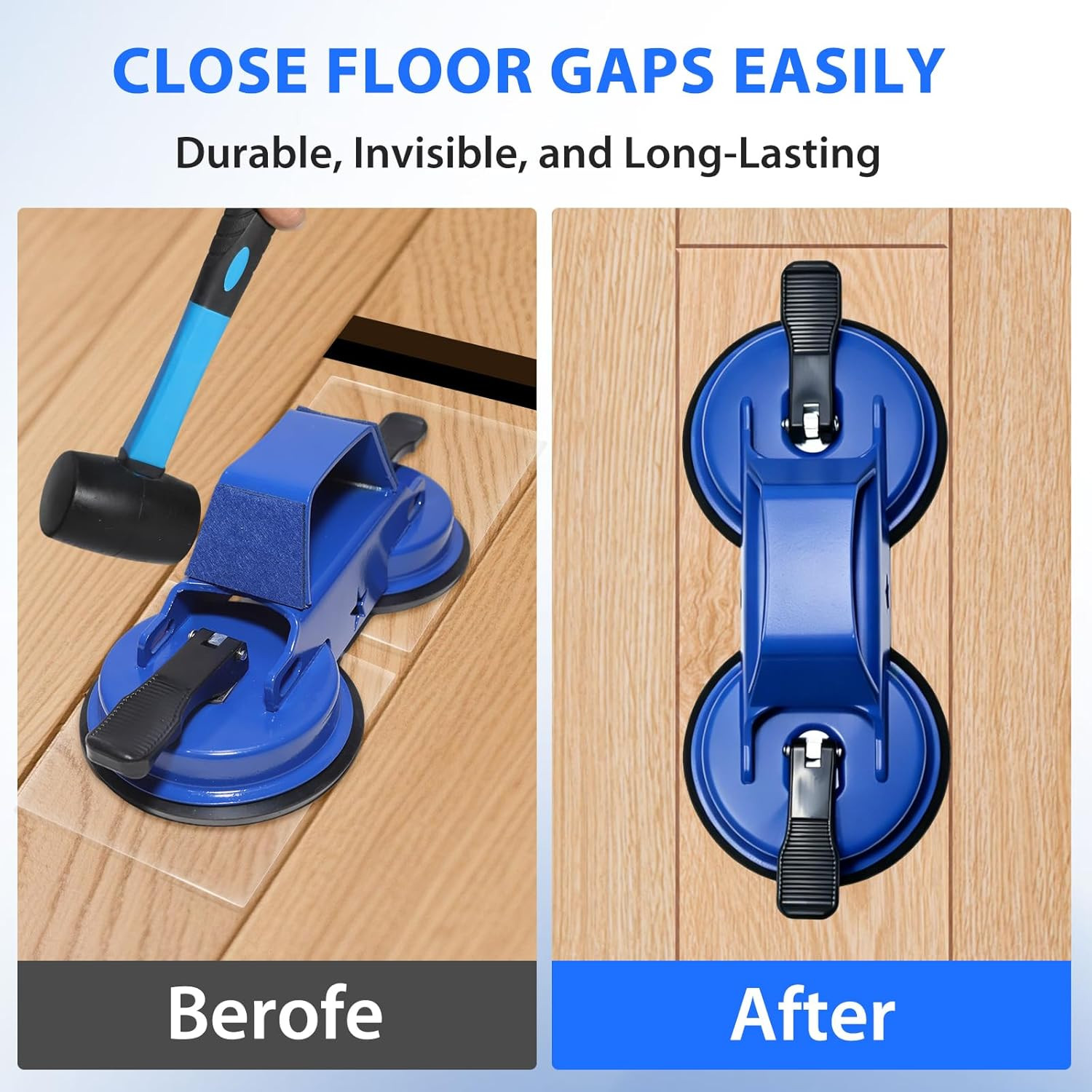 Heavy Duty Floor Gap Fixer Tool – 45° Striking Surface with Dual Suction Cup for